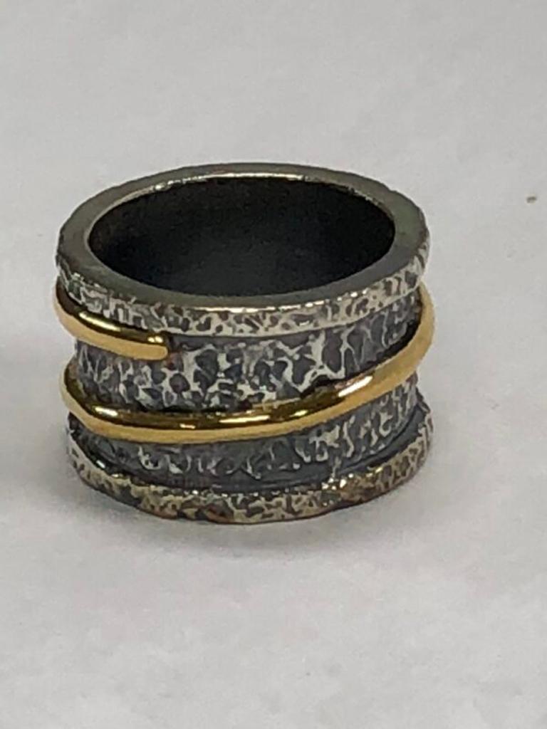 Women's Blackened Silver Ring with 22k Gold Wraparound Band by Tagili Designs For Sale