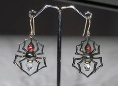 Kary Adam Designed, Blackened Silver Spider Earrings