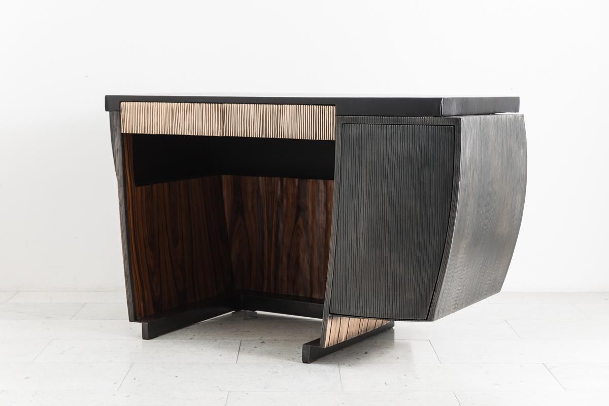 Contemporary Blackened Steel and Layered Bronze Desk, Usa For Sale