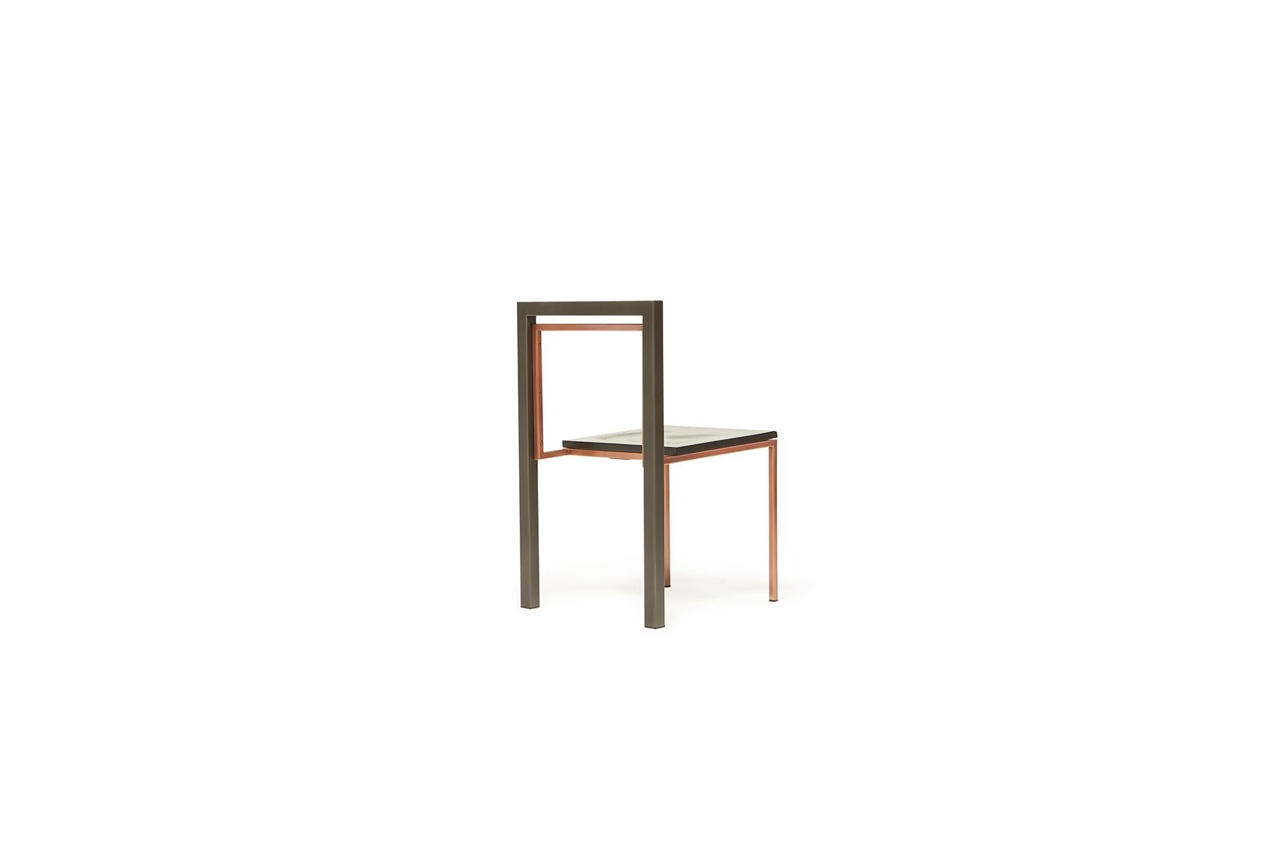 Modern Blackened Steel, Antique Copper and Ebonized Oak Dining Chair For Sale