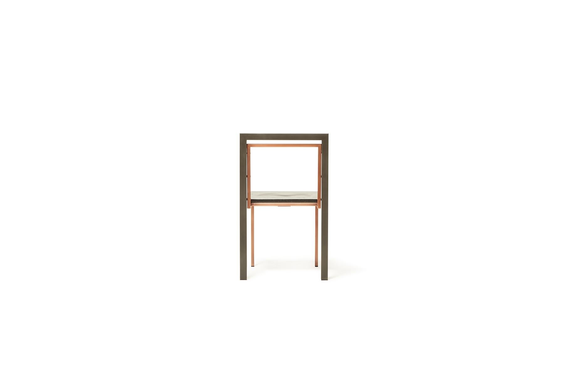 American Blackened Steel, Antique Copper and Ebonized Oak Dining Chair For Sale