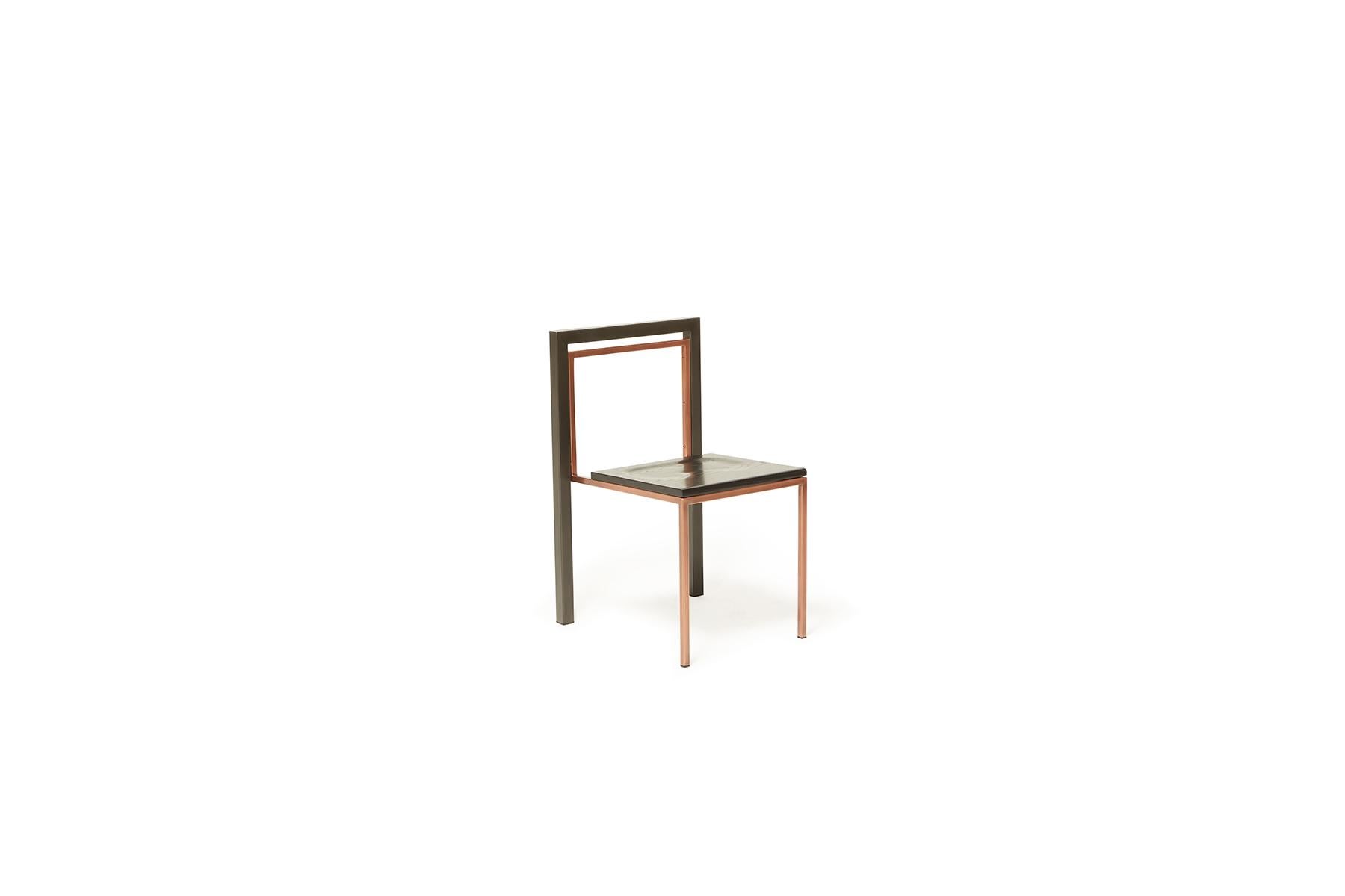 Blackened Steel, Antique Copper and Ebonized Oak Dining Chair In New Condition For Sale In Los Angeles, CA