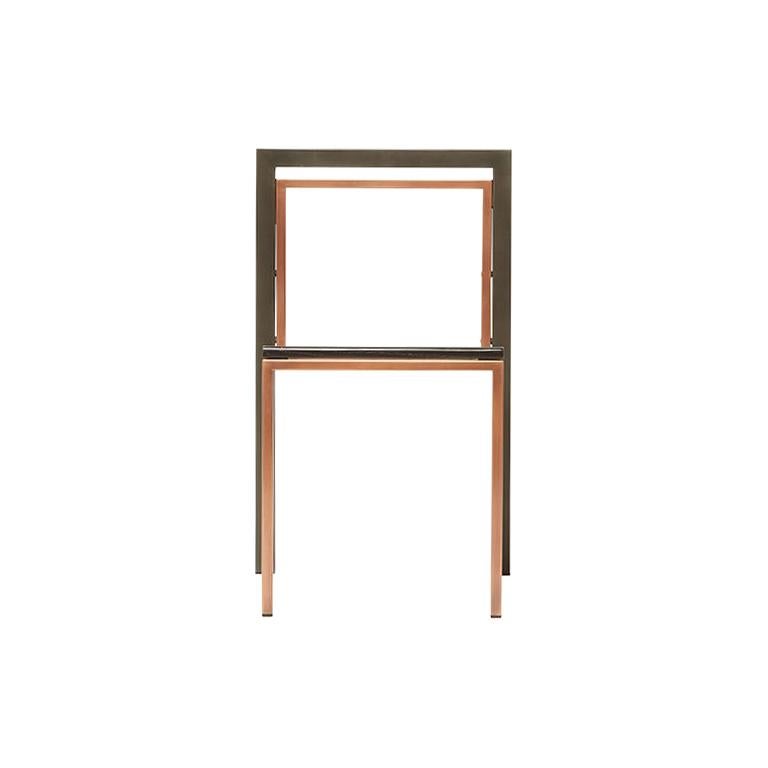 Blackened Steel, Antique Copper and Ebonized Oak Dining Chair For Sale