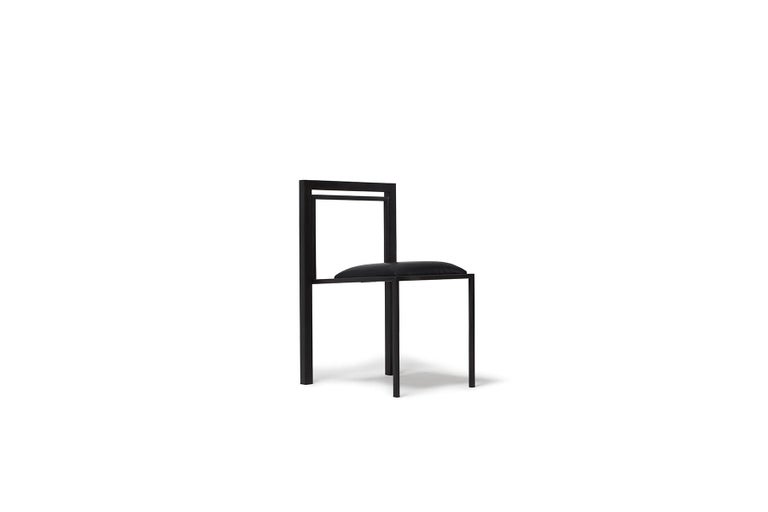 Blackened Steel Dining Chair with Black Leather Upholstered Seat For Sale 4