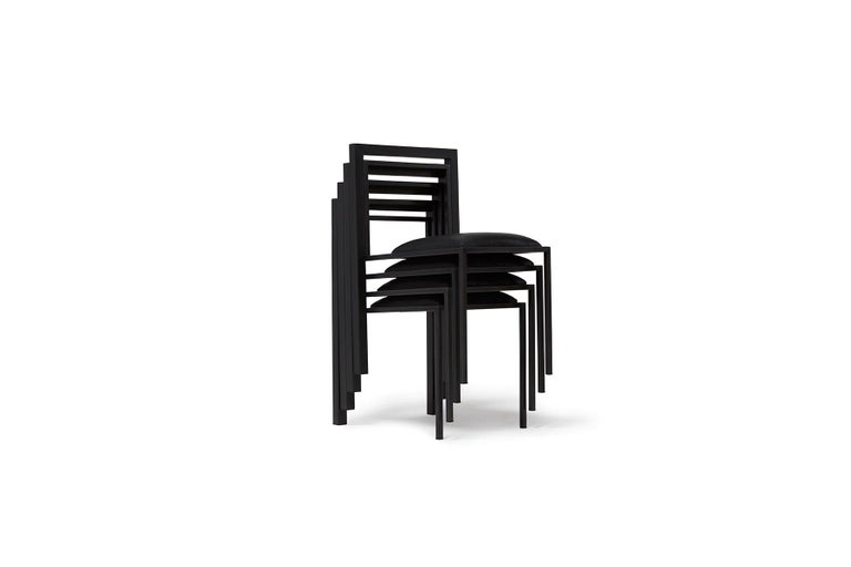 Blackened Steel Dining Chair with Black Leather Upholstered Seat For Sale 7