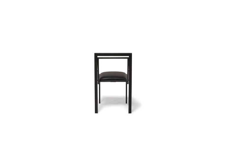 Blackened Steel Dining Chair with Black Leather Upholstered Seat For Sale 3
