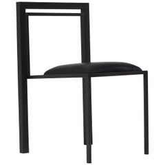 Blackened Steel Dining Chair with Black Leather Upholstered Seat