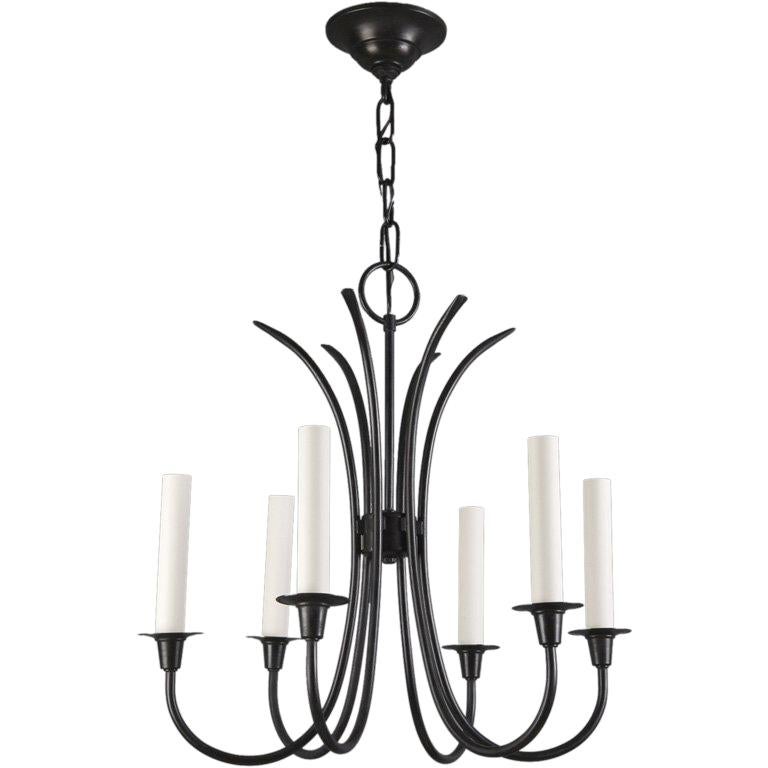 Blackened steel six-light chandelier