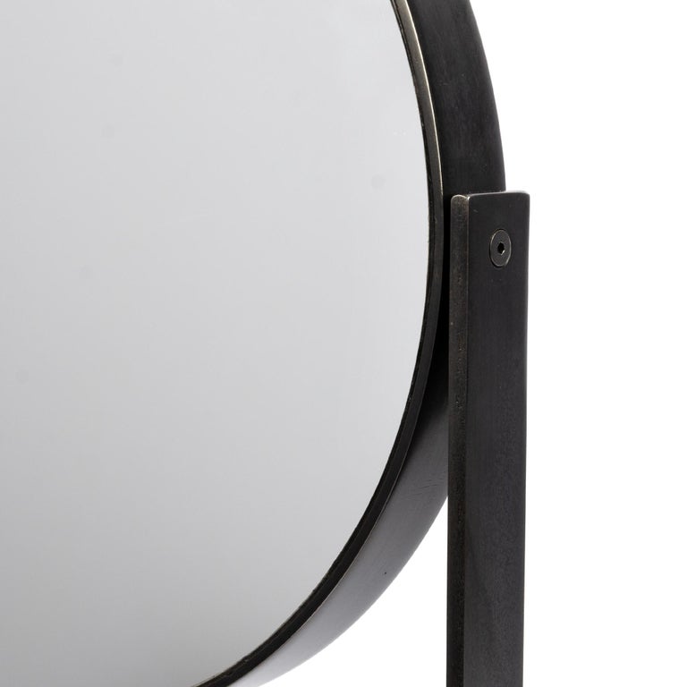 Modern Metal Table Top Swivel Mirror in Blackened Steel Finish For Sale