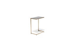 Side Table with Antique Brass Frame and Blackened Steel Top