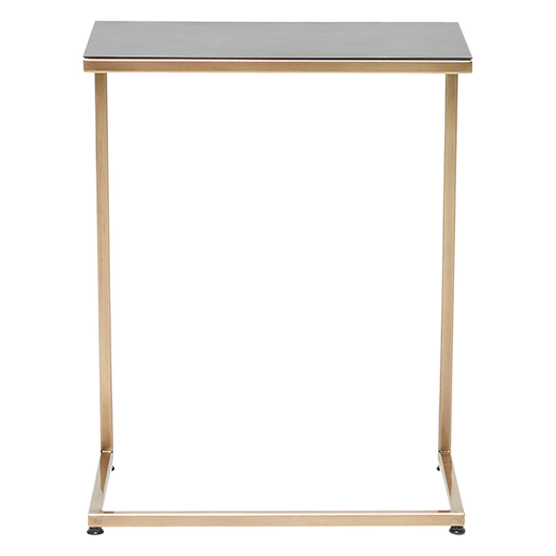 Side Table with Antique Brass Frame and Blackened Steel Top