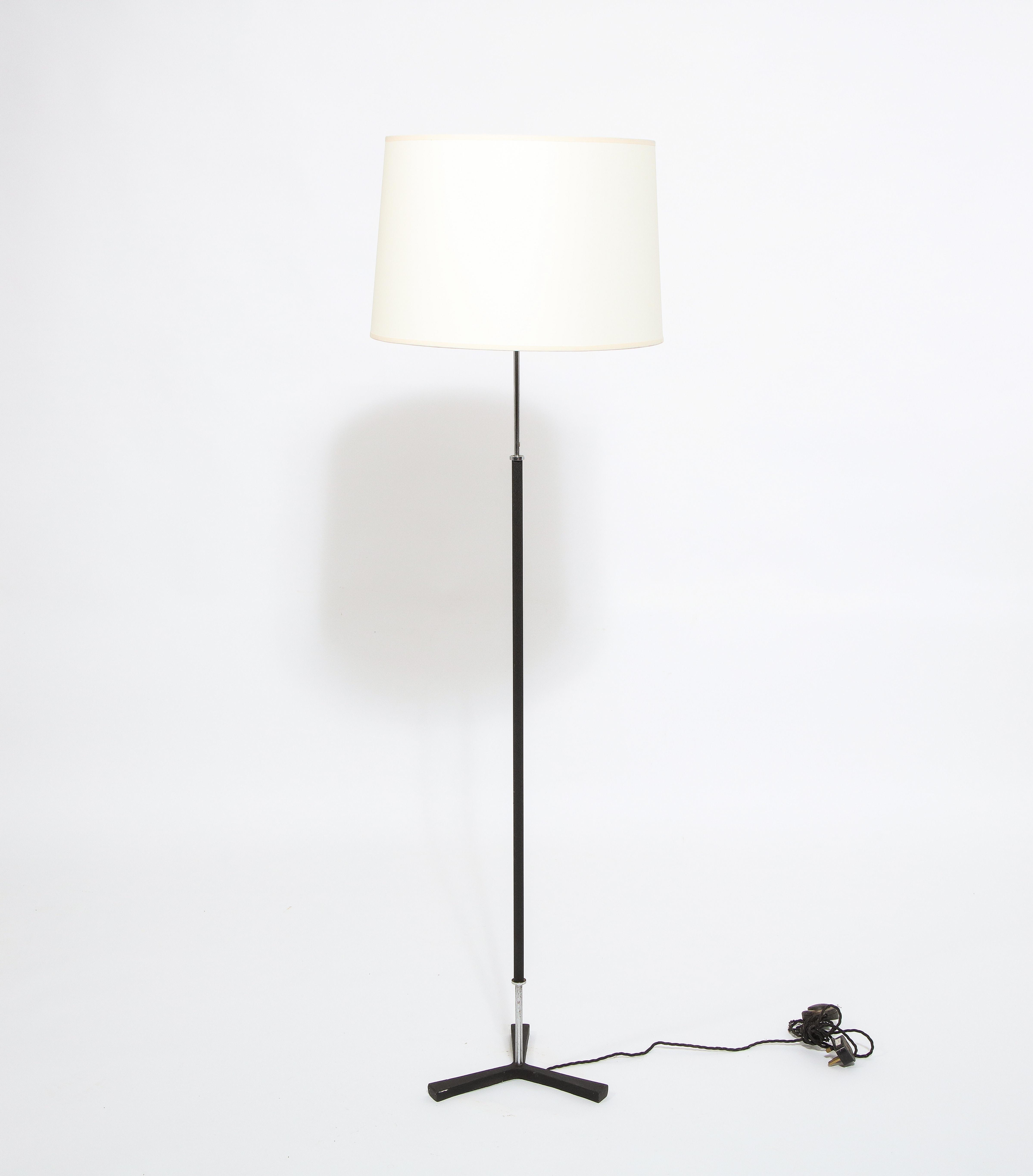 French Blackened Steel Tripod Floor Lamp, France 1960's For Sale