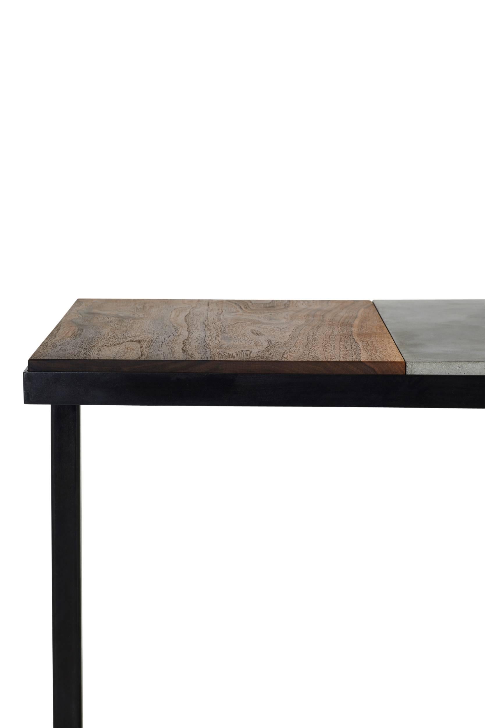 Blackened Steel, Cast-Concrete and Solid Walnut Wood Handsome Bar Cart For Sale 2