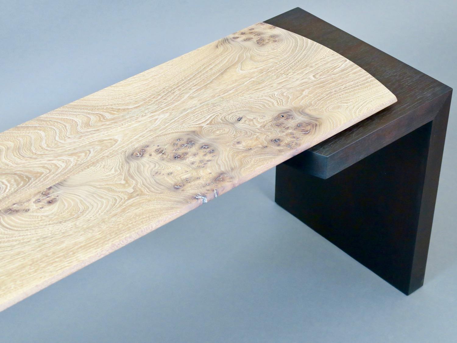 Contemporary Blackened Walnut and Figured Bubinga Bench by Thomas Throop/ Black Creek Designs For Sale