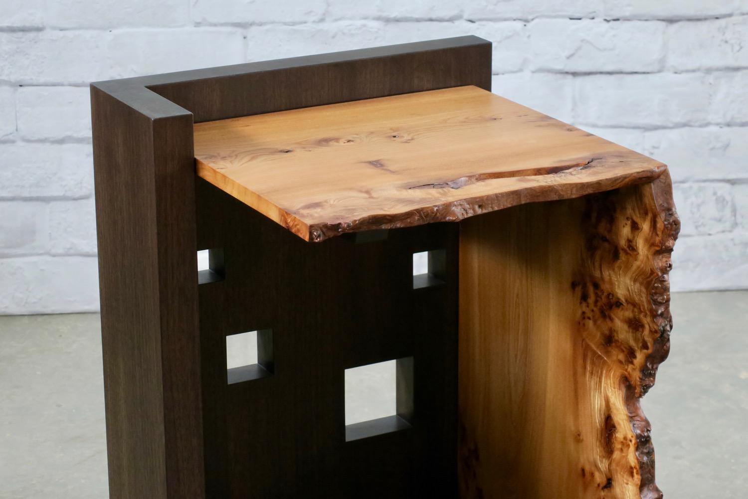 Live Edge Elm, Walnut Side Table by Thomas Throop/ Black Creek Designs- In Stock For Sale 2