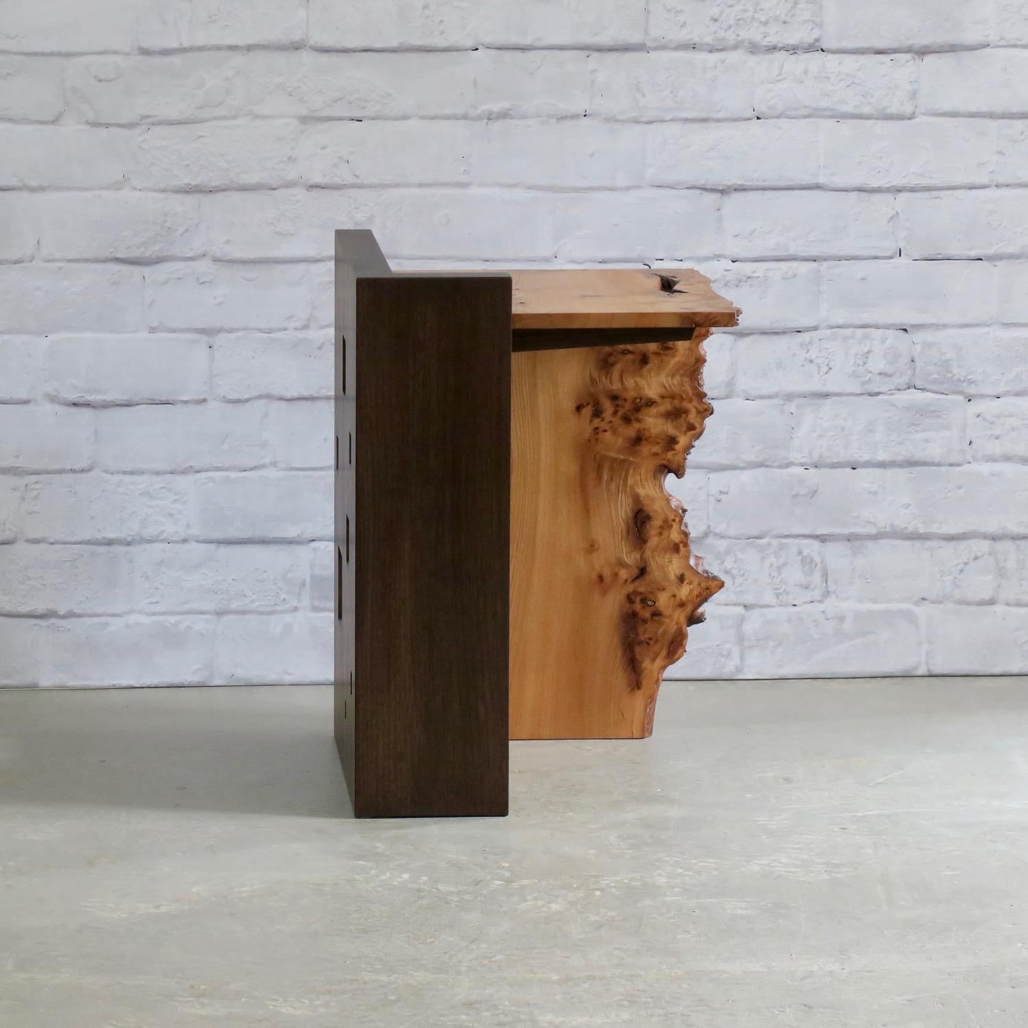 Live Edge Elm, Walnut Side Table by Thomas Throop/ Black Creek Designs- In Stock In New Condition For Sale In New Canaan, CT