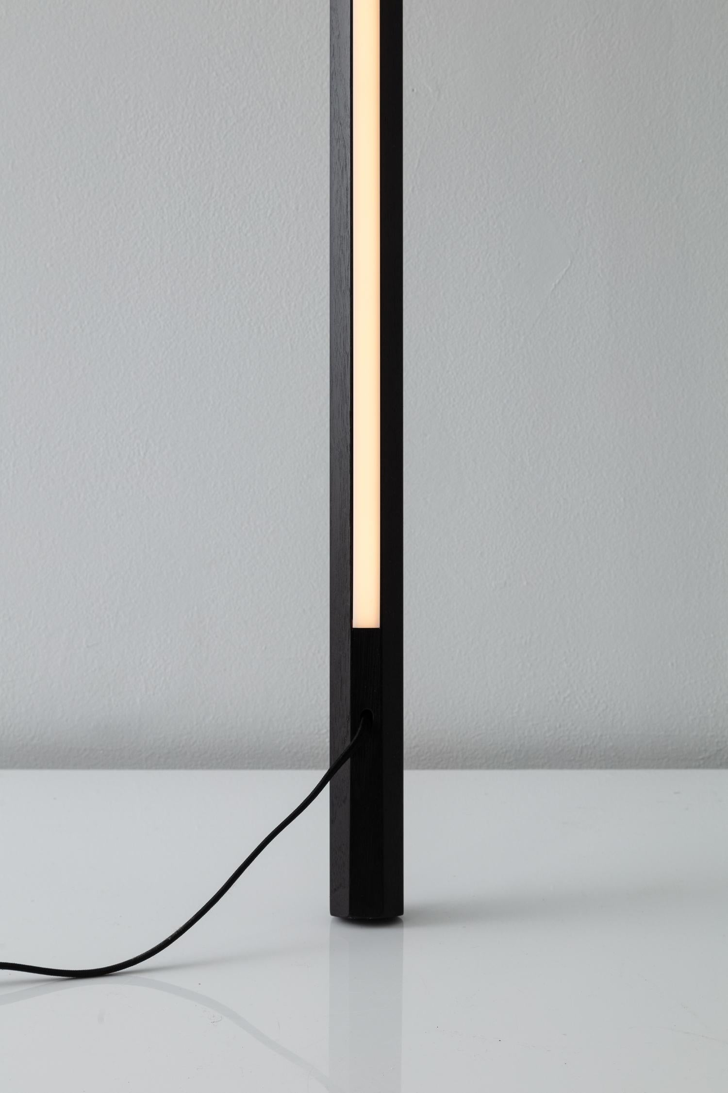 Contemporary Blackened Walnut LED Line Light Sculpture For Sale