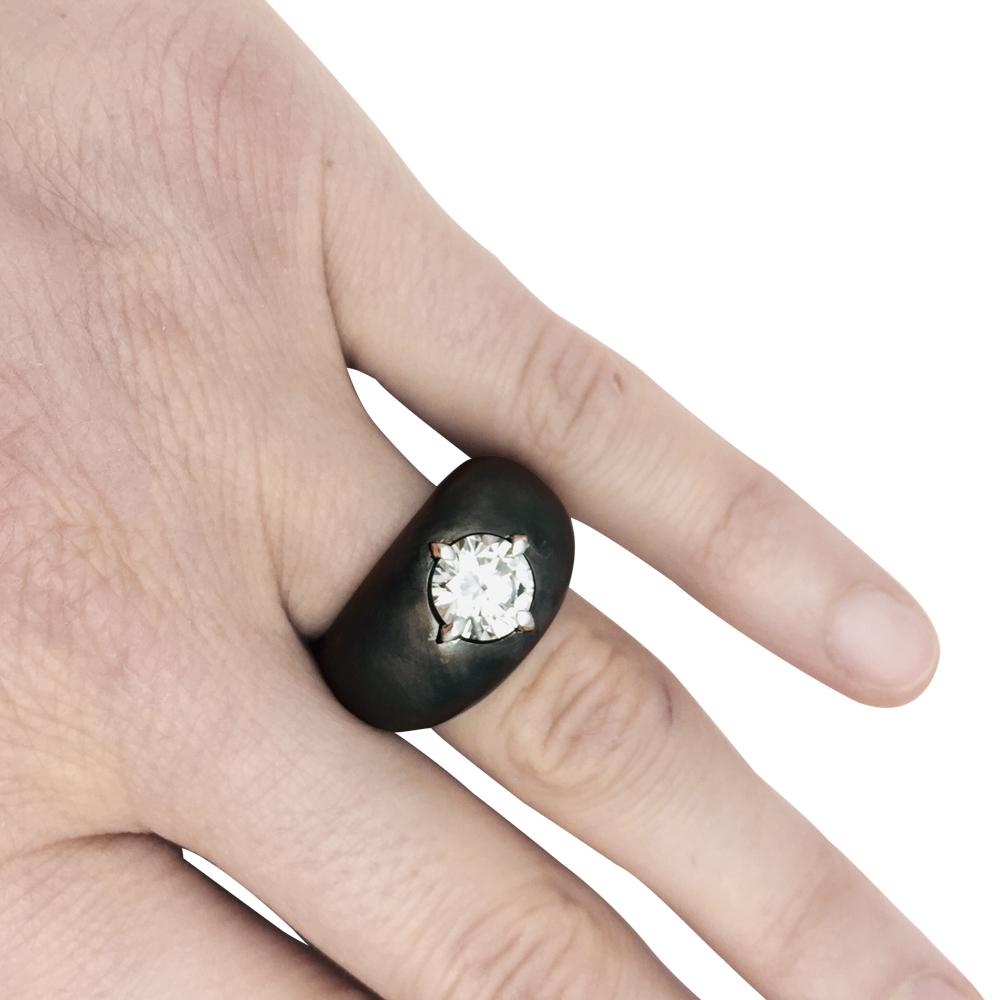 Round Cut Blackened White Gold 1.87 Carat Diamond Ring