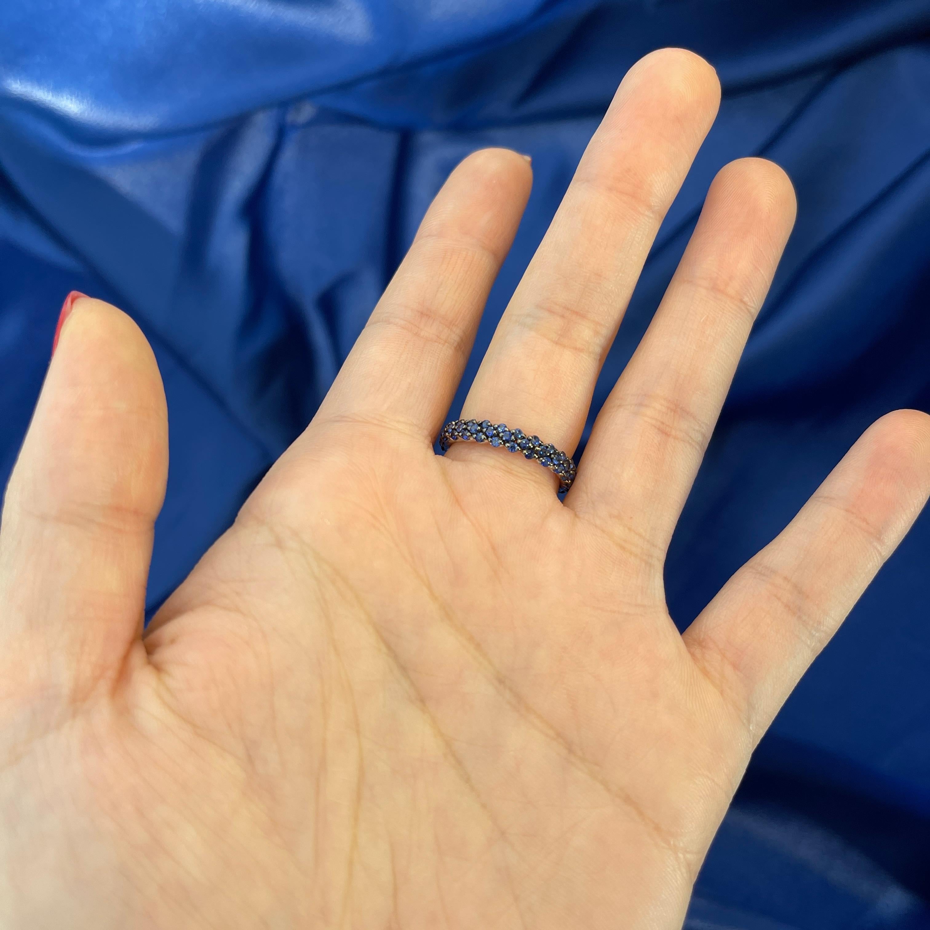 Blackened White Gold Blue Sapphire Eternity Band Ring For Sale 1