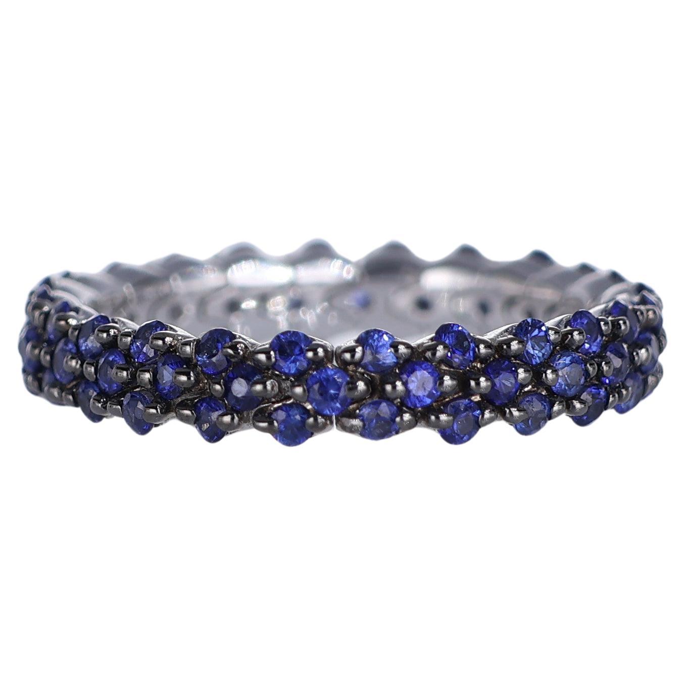 Blackened White Gold Blue Sapphire Eternity Band Ring