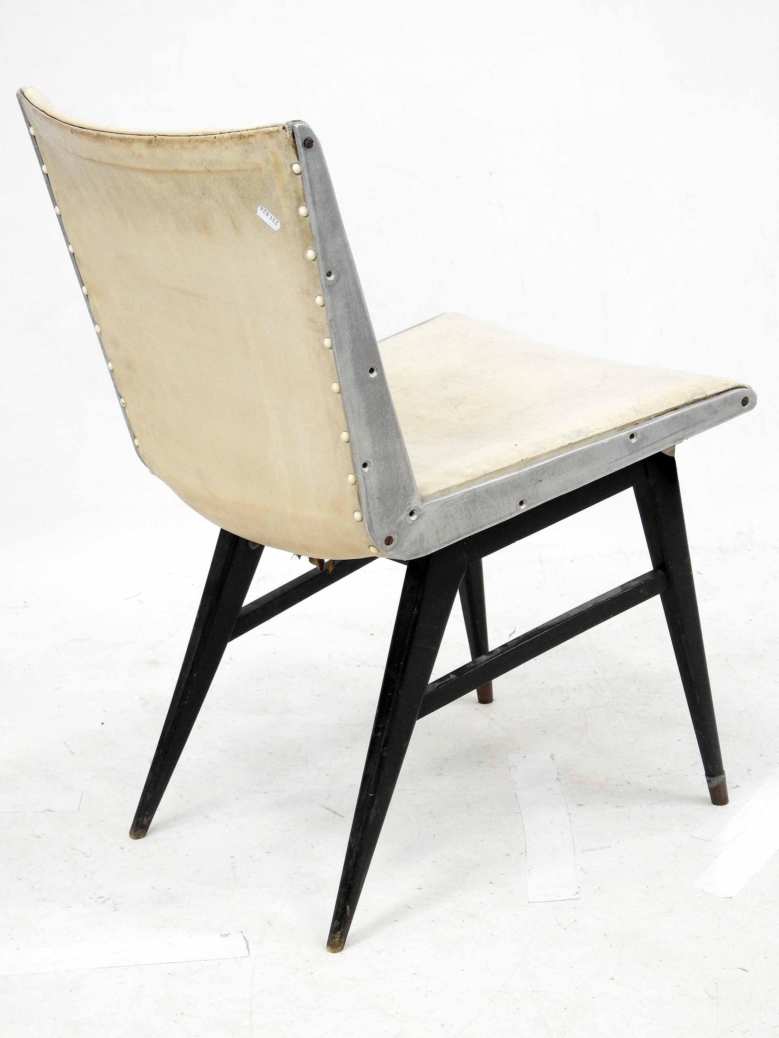 Mid-Century Modern Blackened Wood and Aluminum Chair in the Style of Jens Risom For Sale