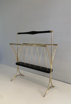 Blackened Wood and Brass Magazine Rack, Italian Work, Circa 1950