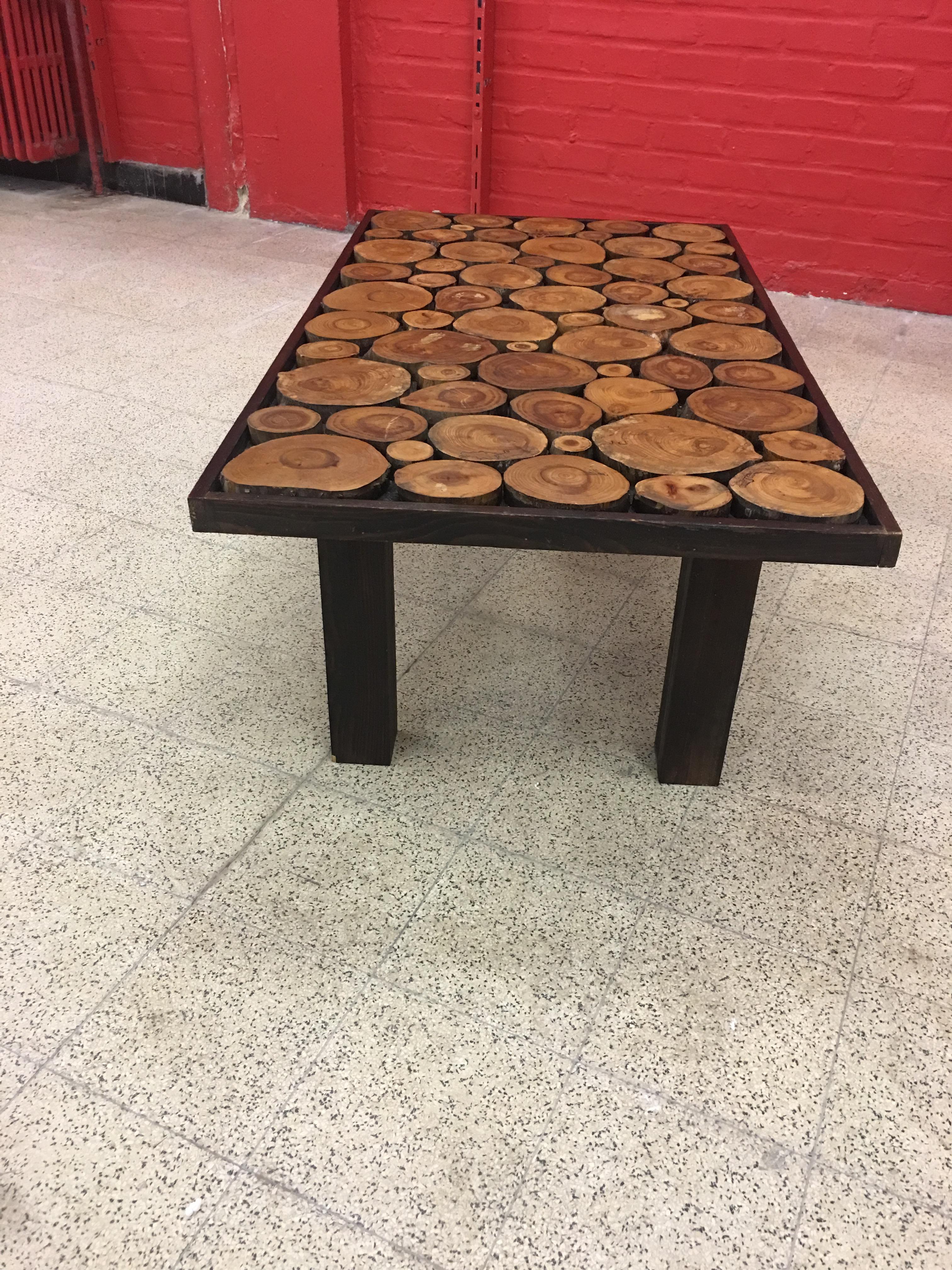 Blackened Wooden Coffee Table, Tray Made Up of Cut Branches, circa 1960-1970 For Sale 4
