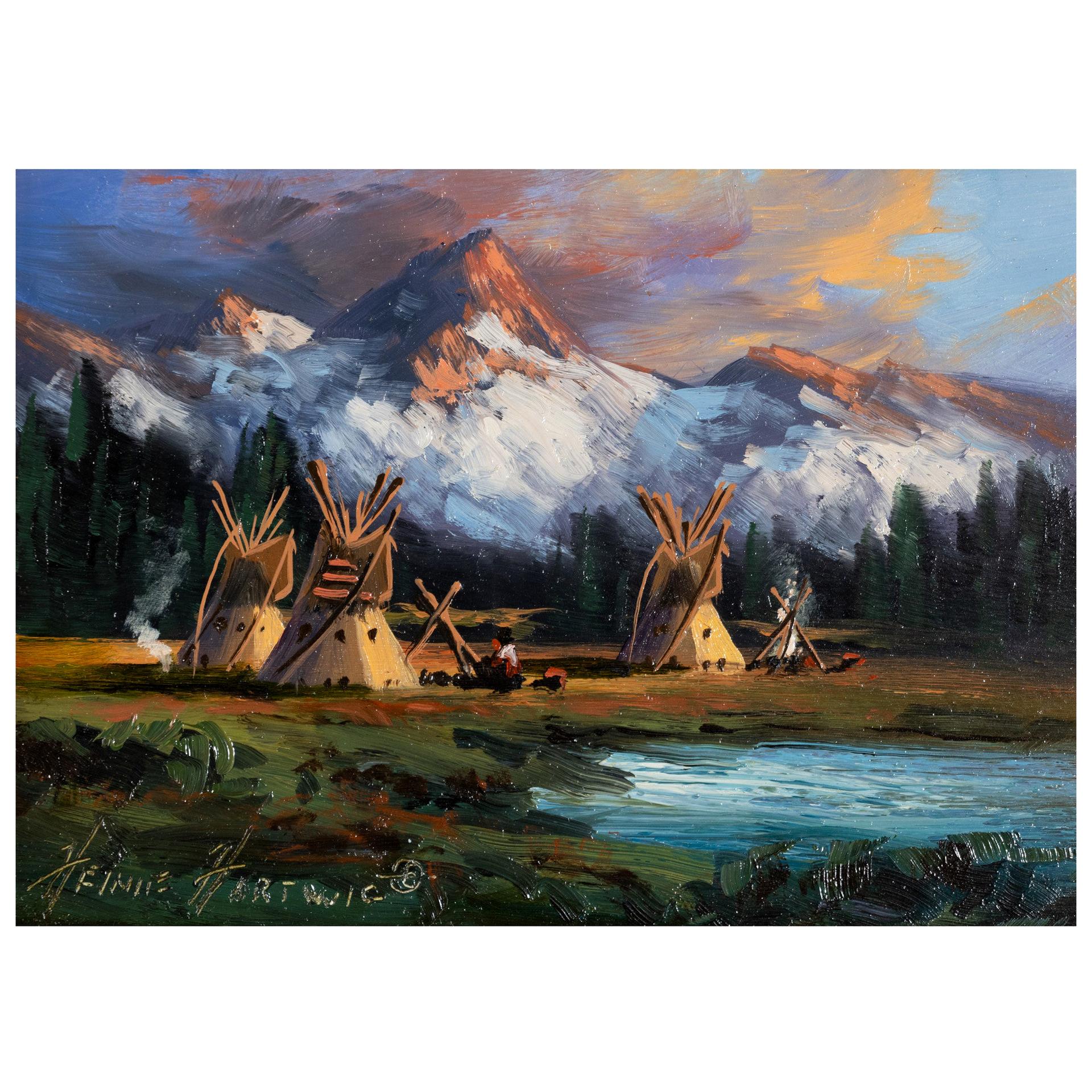 « Blackfeet Camp » - Peinture originale de Heinie Hartwig