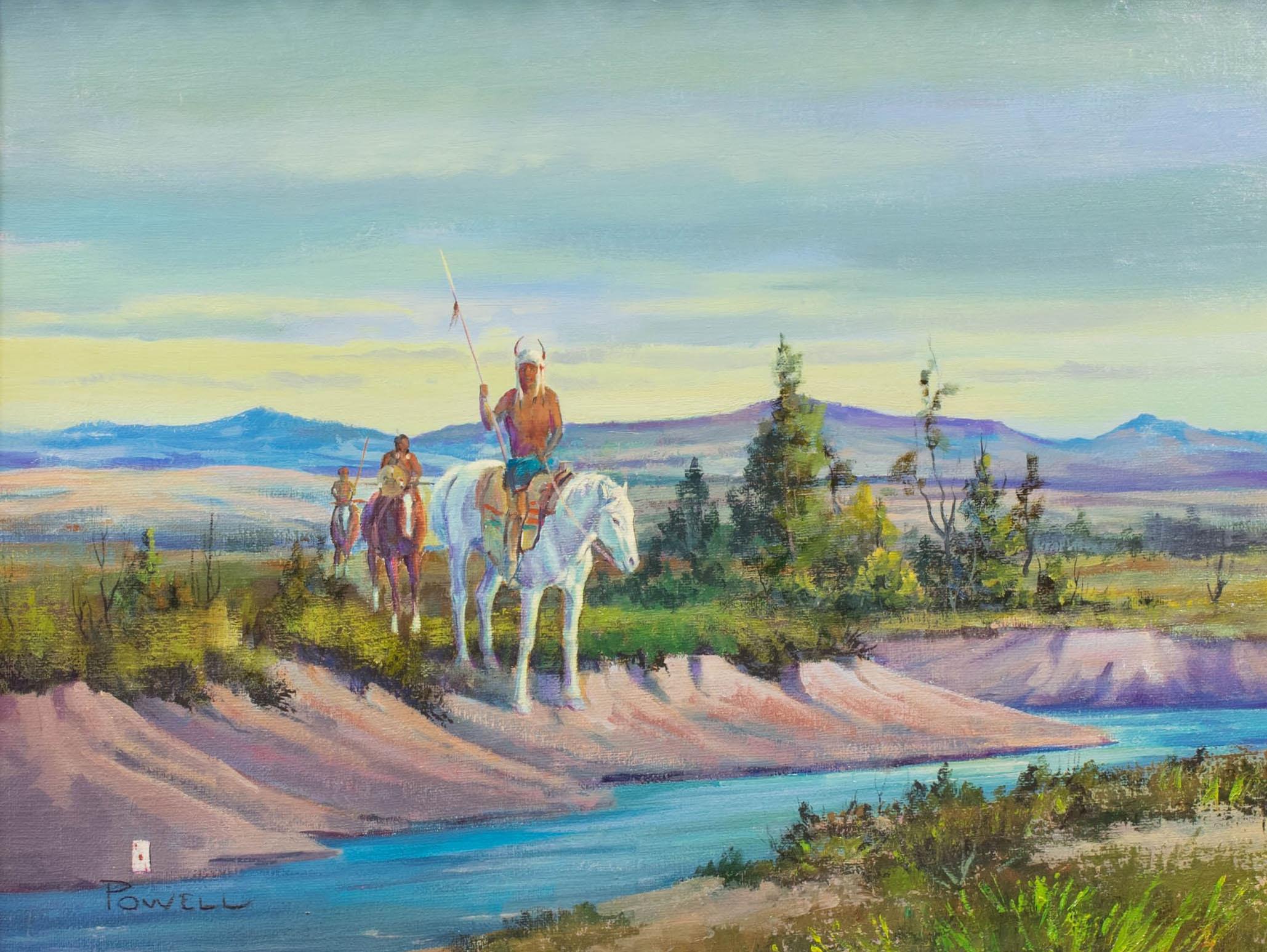 Peinture à l'huile originale « Blackfeet Patrol » d'Ace Powell Excellent état - En vente à Coeur d'Alene, ID