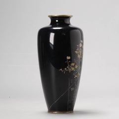 Blackground Vase with Flowers and Bird Cloisonné Enamel Meiji Era, 19th C