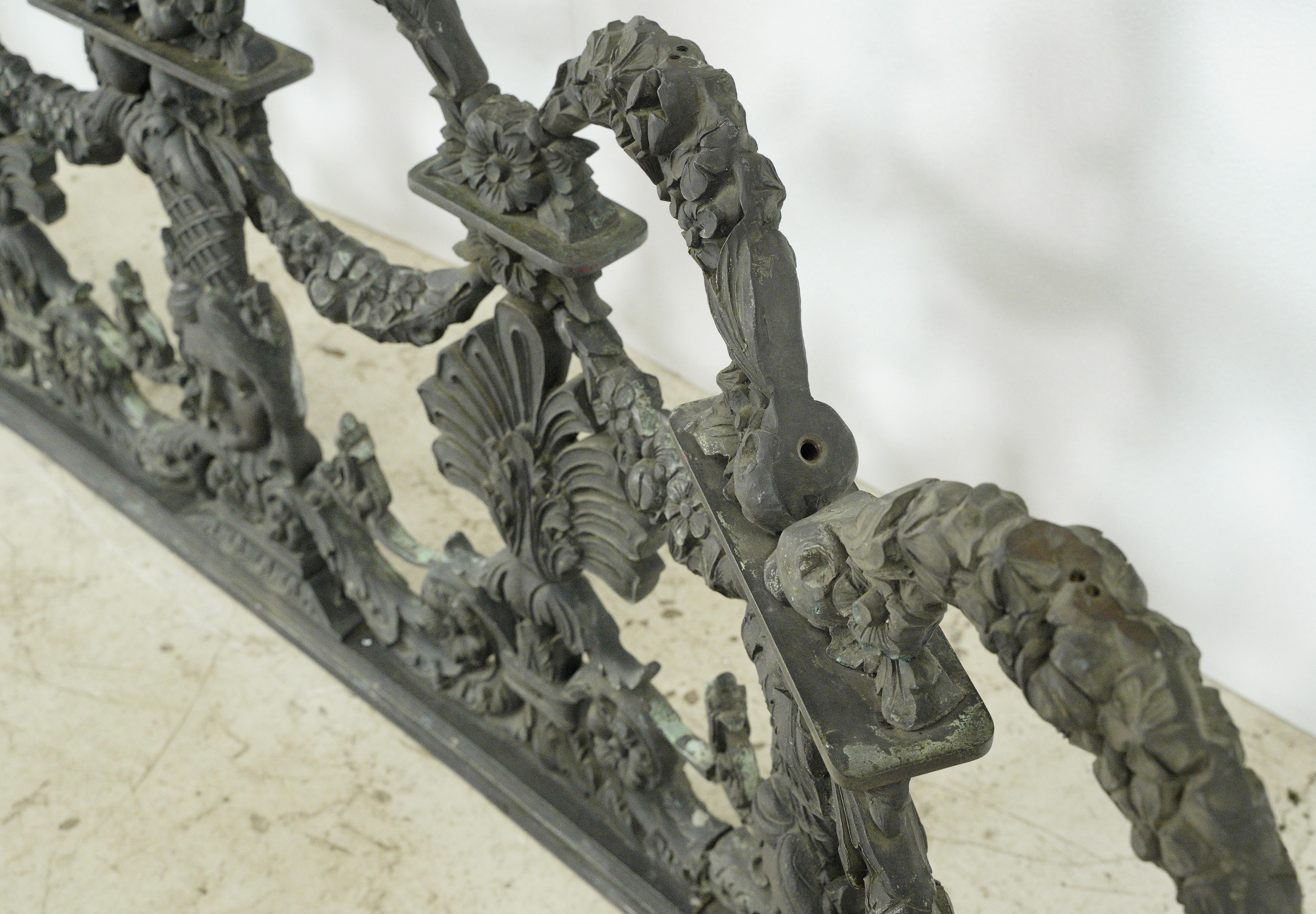Blackie's Restaurant Bronze Louis XVI Figural Balcony Railing For Sale 6