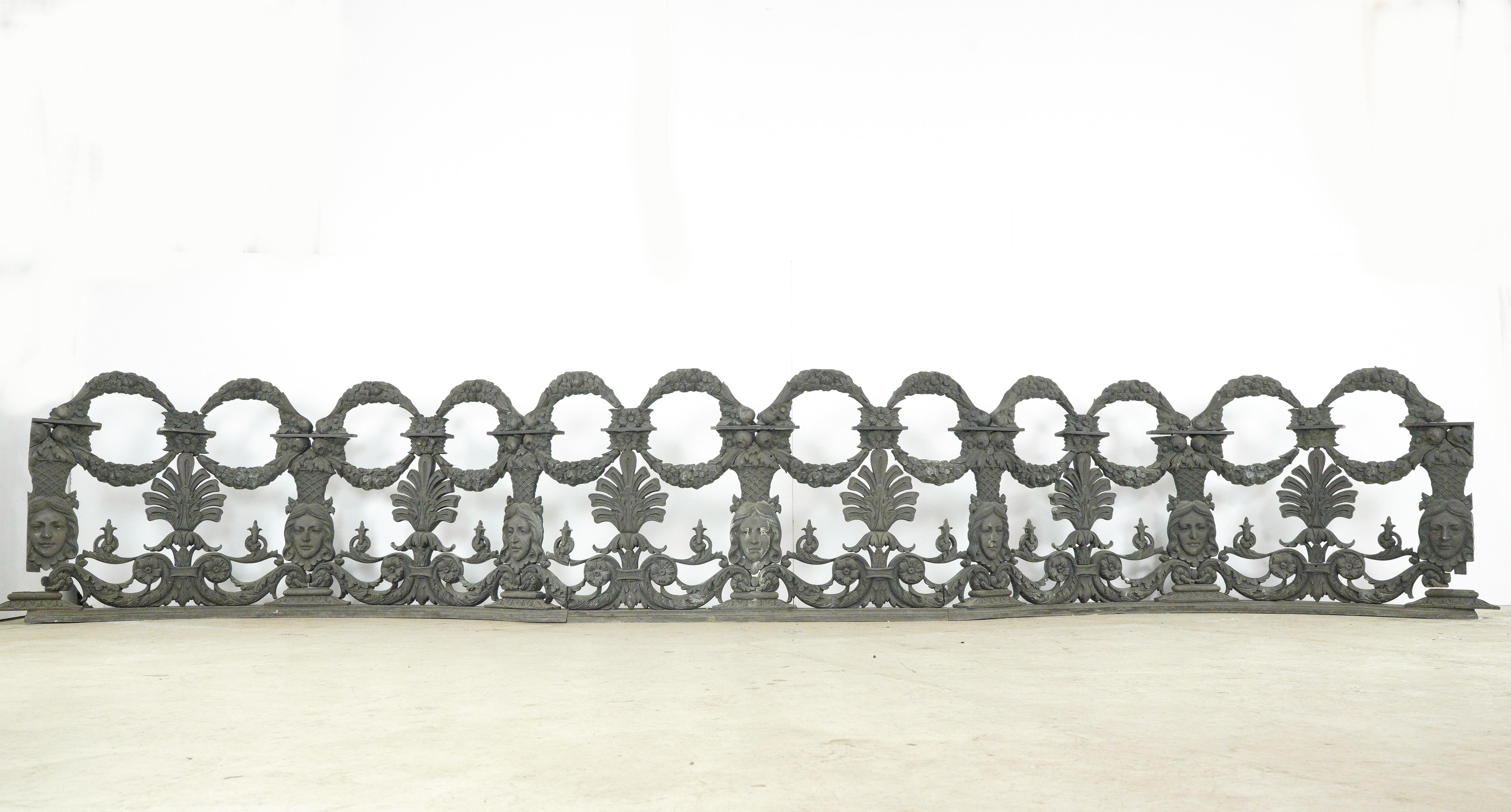 Blackie's Restaurant Bronze Louis XVI Figural Balcony Railing For Sale 8