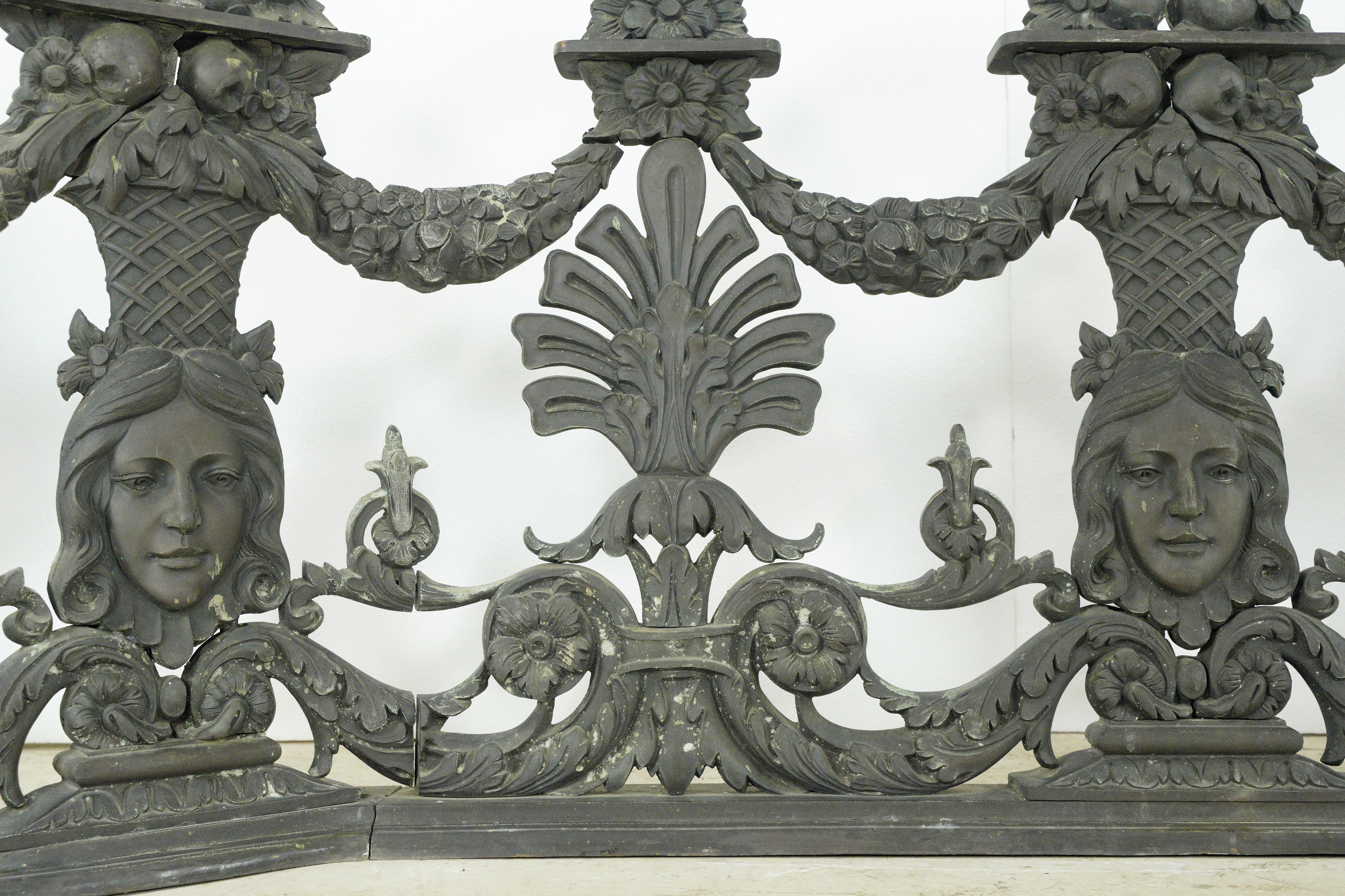 Blackie's Restaurant Bronze Louis XVI Figural Balcony Railing For Sale 2