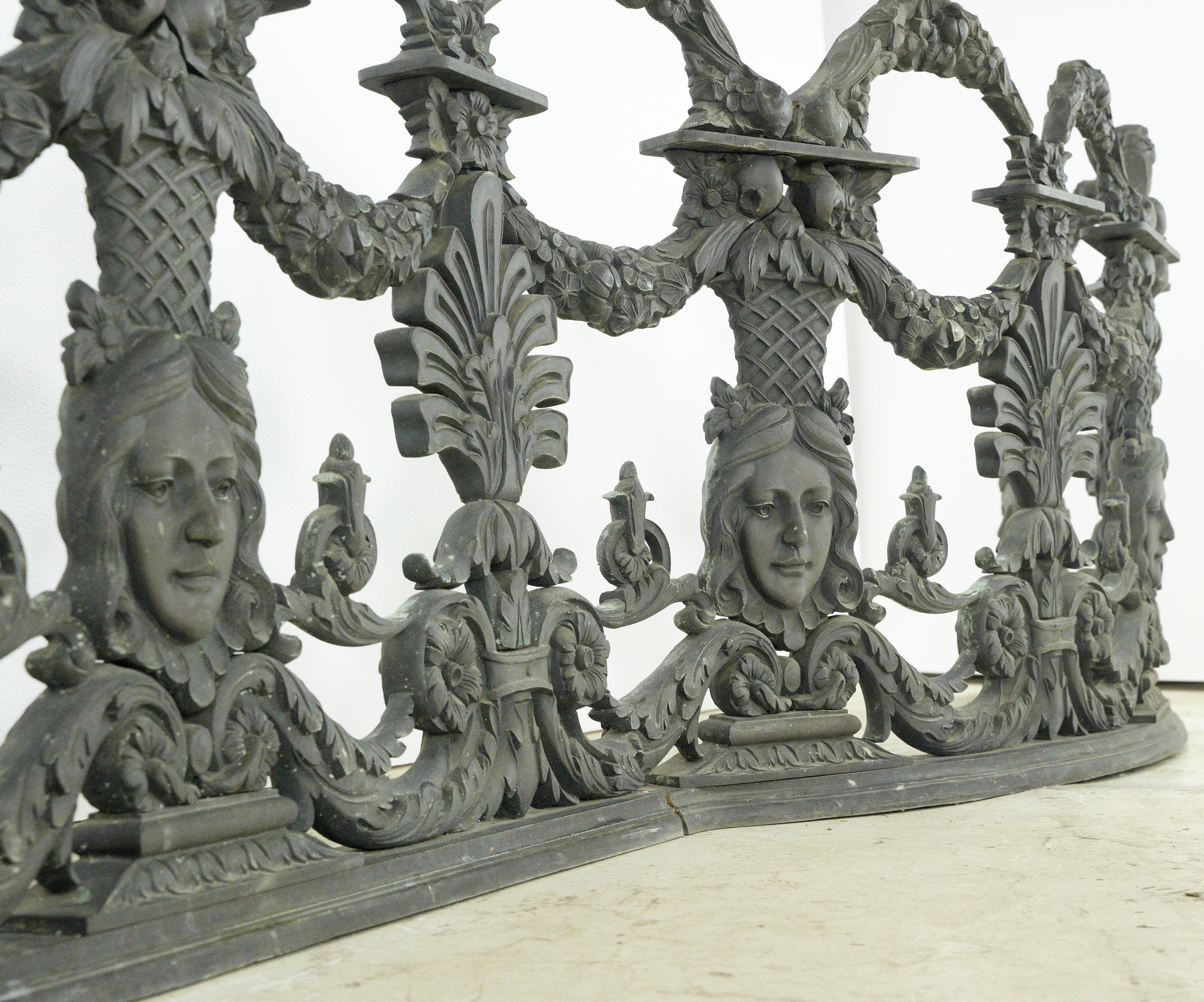 Blackie's Restaurant Bronze Louis XVI Figural Balcony Railing For Sale 4