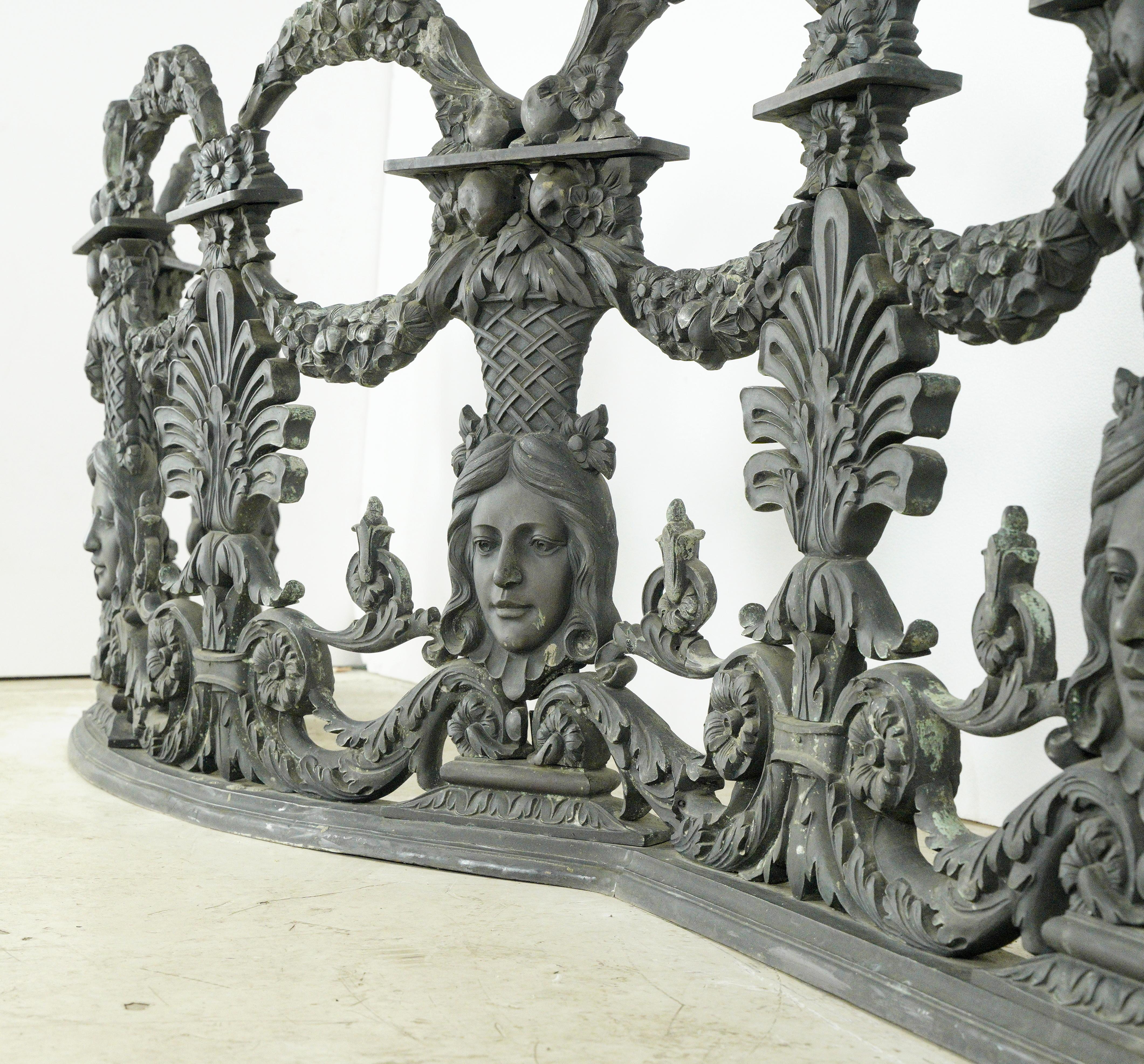 Blackie's Restaurant Bronze Louis XVI Figural Balcony Railing For Sale 5