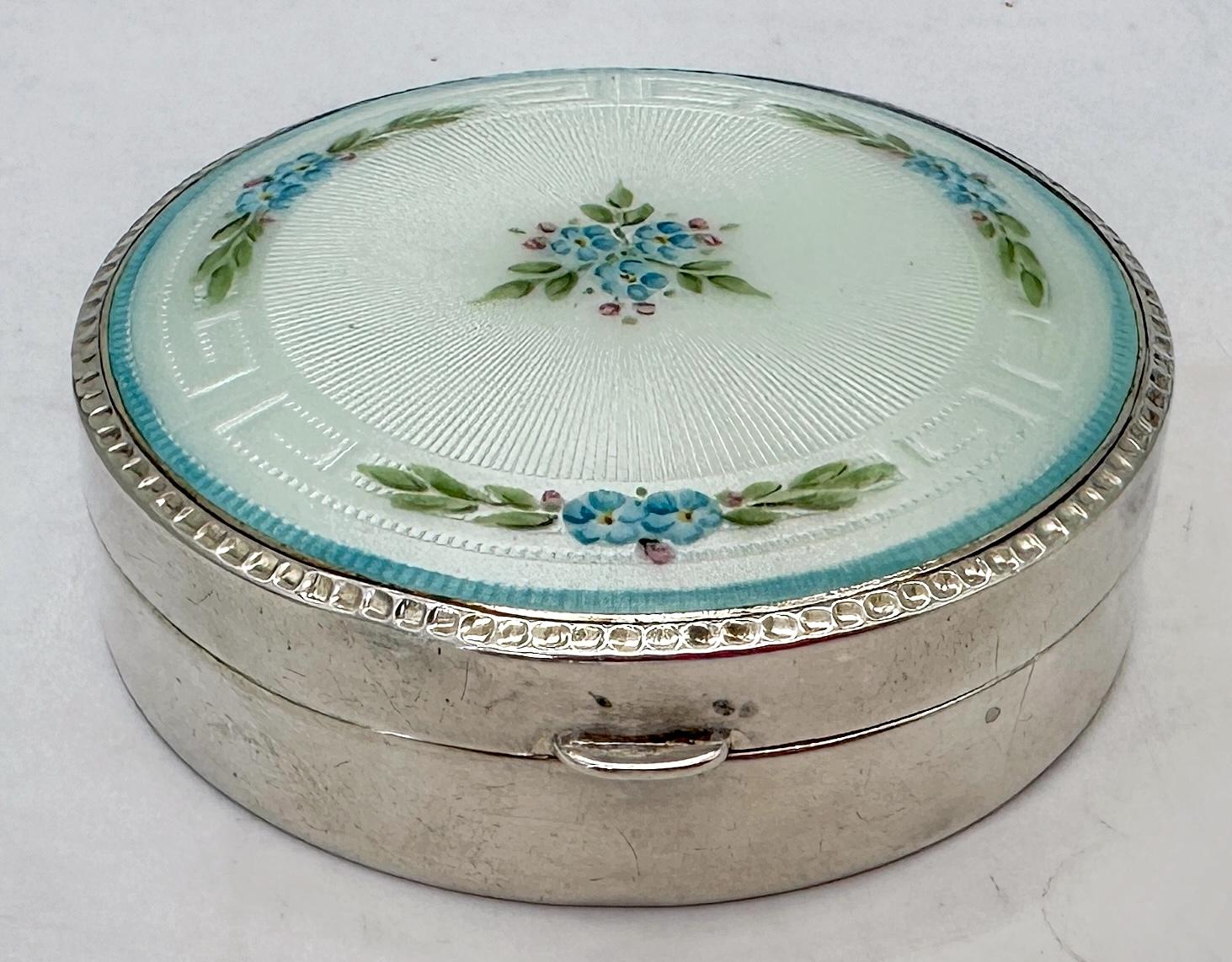 Américain Boîte en argent et émail guilloché de Blackington avec couvercle en miroir, C.I.C. 1925 en vente