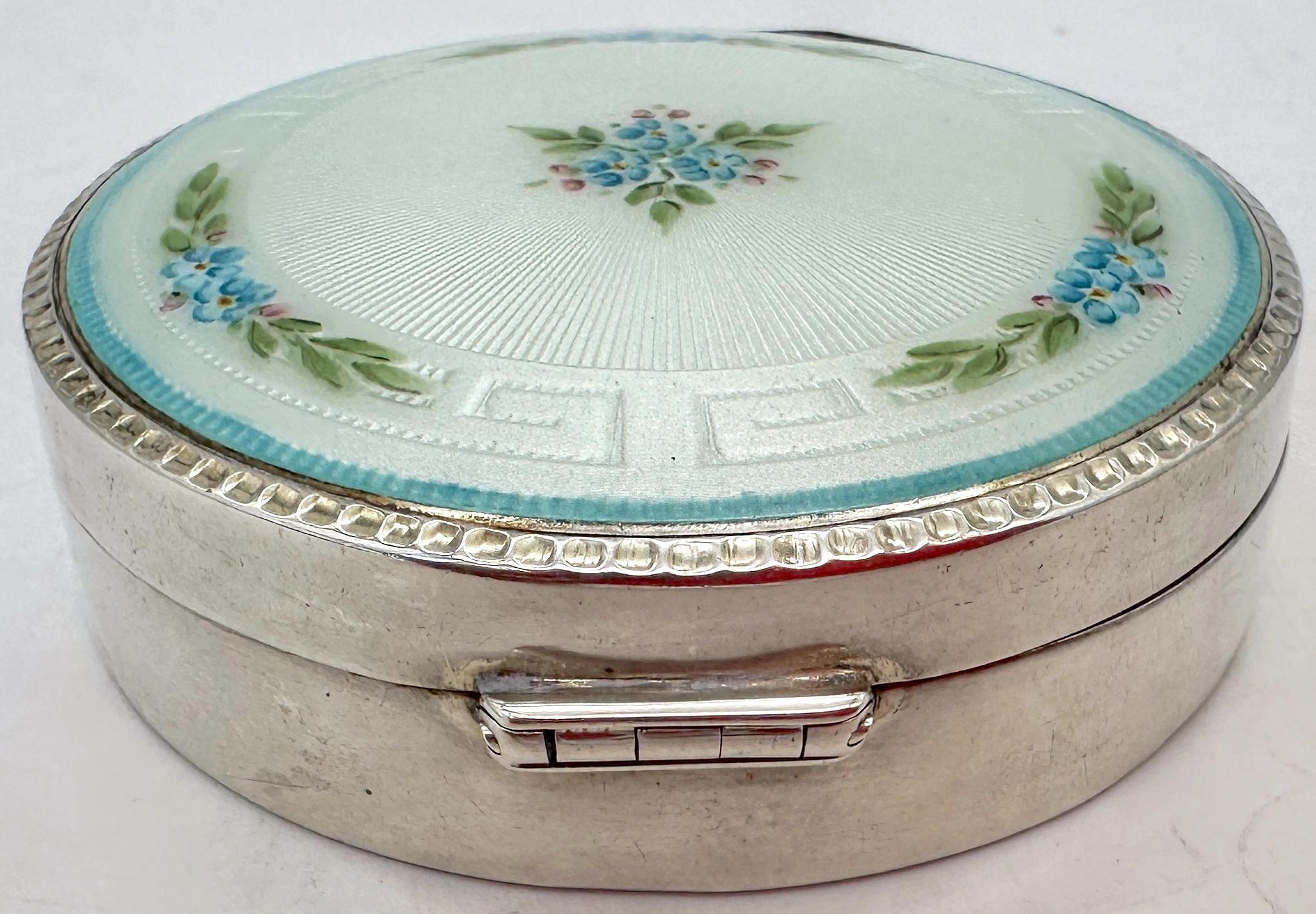 Boîte en argent et émail guilloché de Blackington avec couvercle en miroir, C.I.C. 1925 Bon état - En vente à West Palm Beach, FL