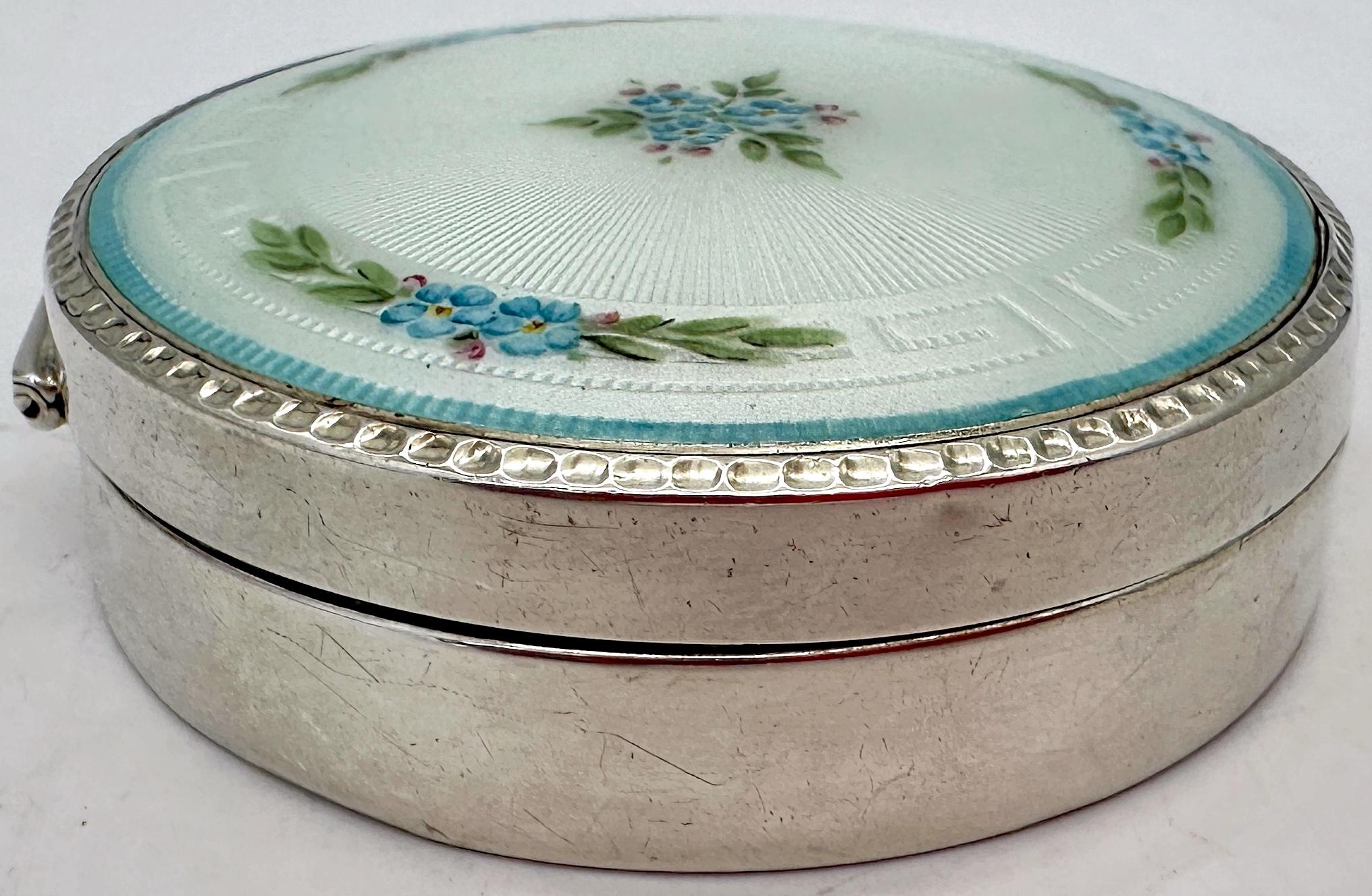 Début du 20ème siècle Boîte en argent et émail guilloché de Blackington avec couvercle en miroir, C.I.C. 1925 en vente