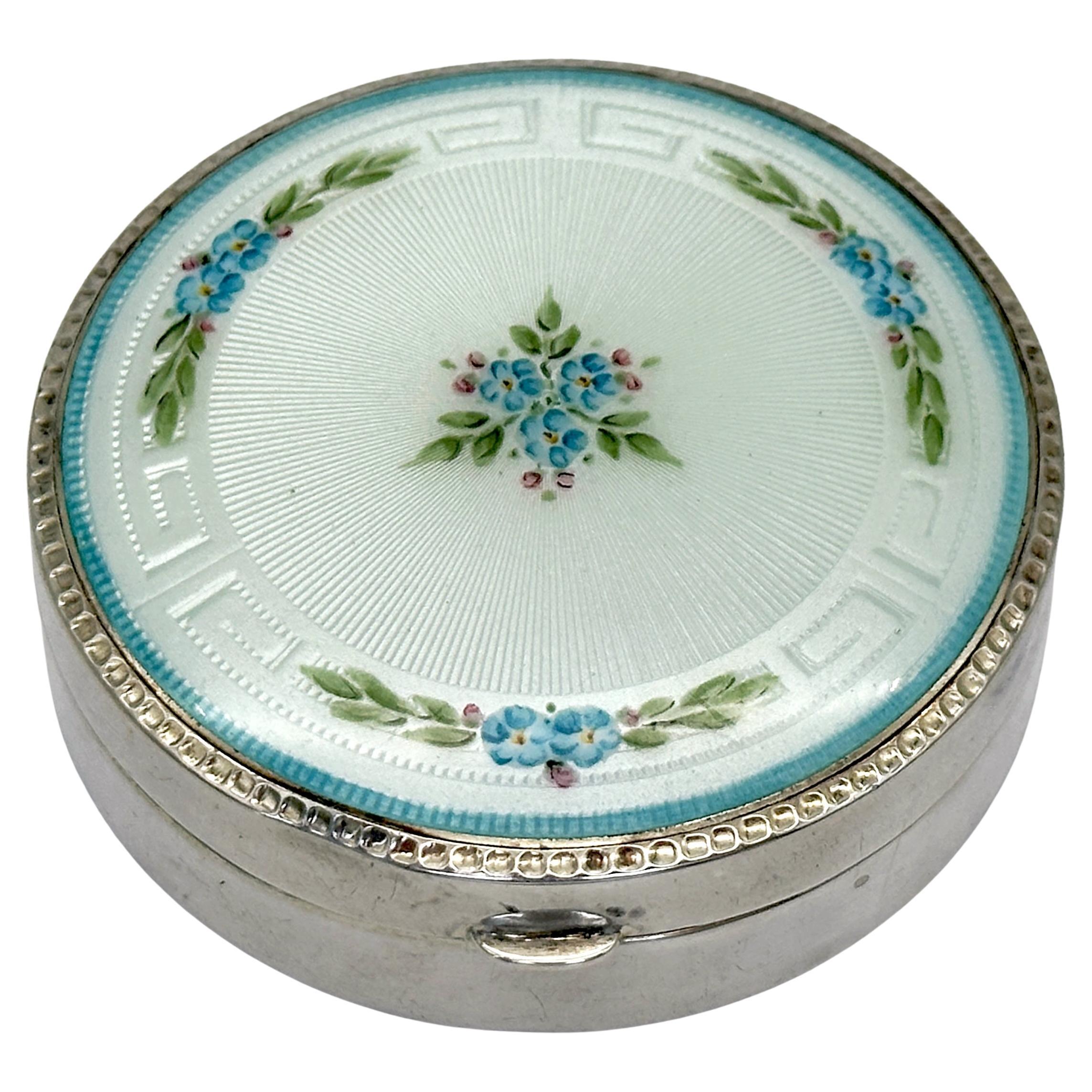 Blackington Sterling Silver and Guilloché Enamel Box with Mirrored Lid, C. 1925