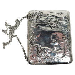 Blackinton Art Nouveau Sterling Silver Wrist Purse with Marine Motif