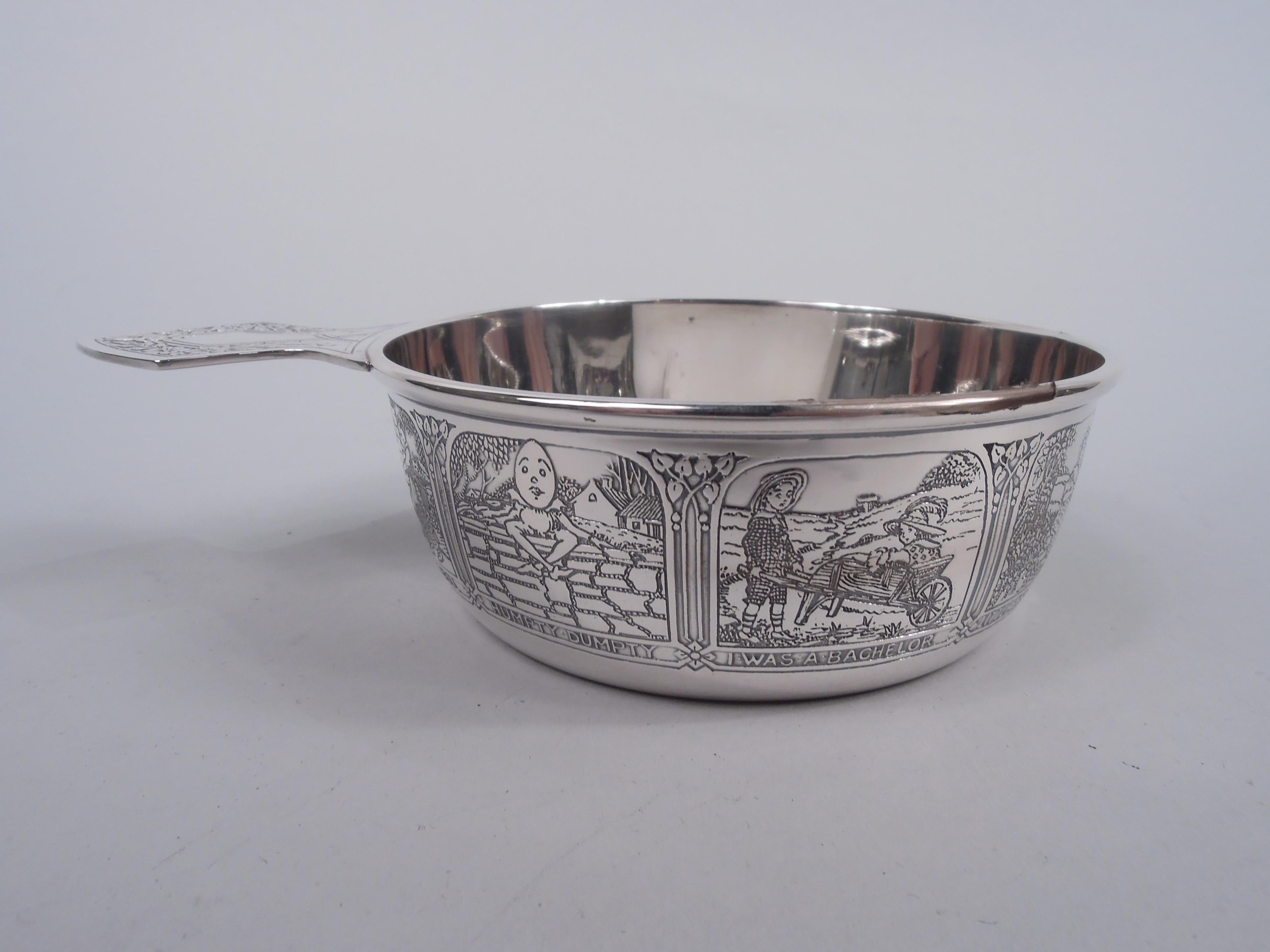 Blackinton Edwardian Nursery Rhyme Sterling Silver Porringer In Good Condition For Sale In New York, NY