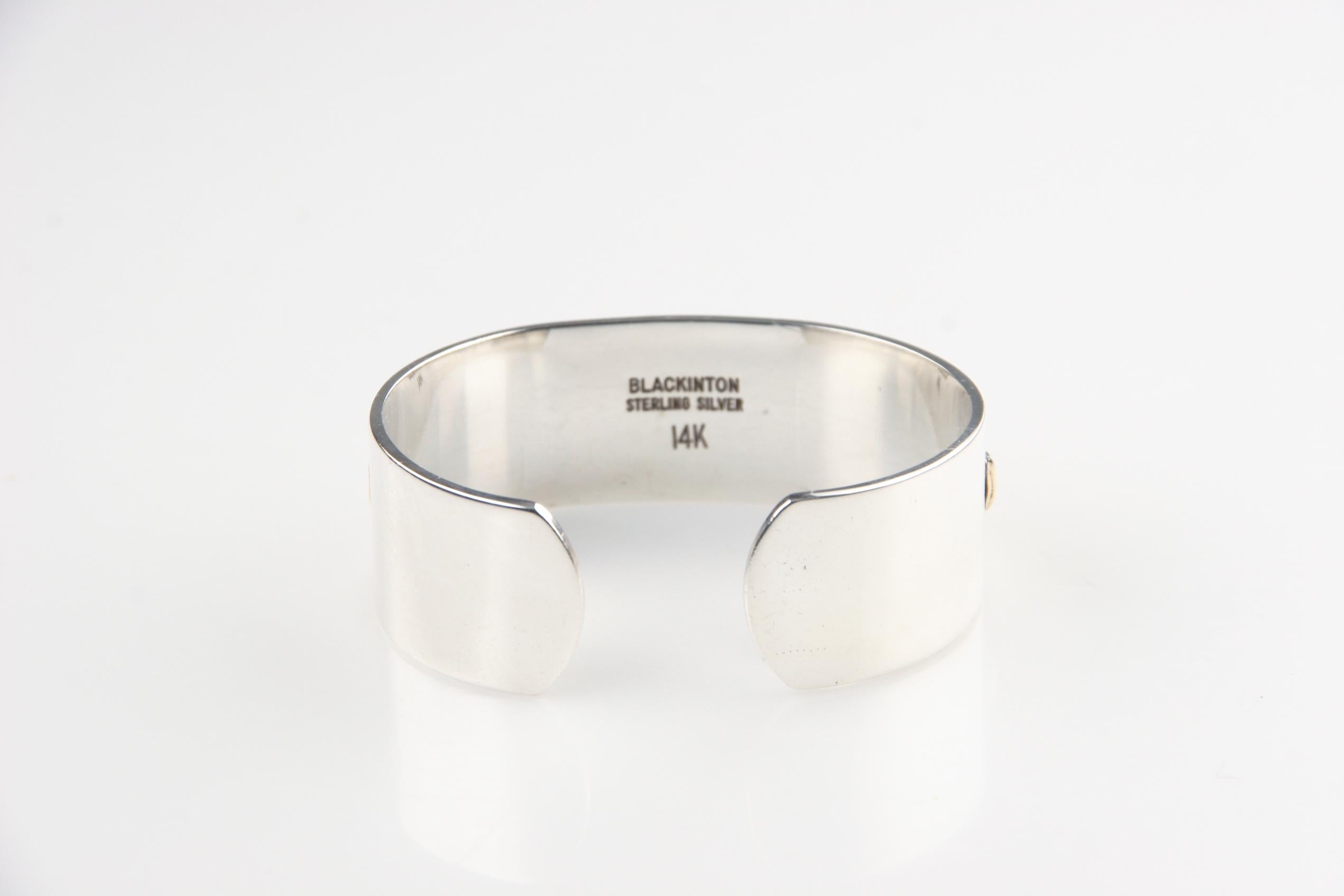 Moderne Bracelet manchette Blackinton en argent sterling et or 14 carats, taille 6 en vente