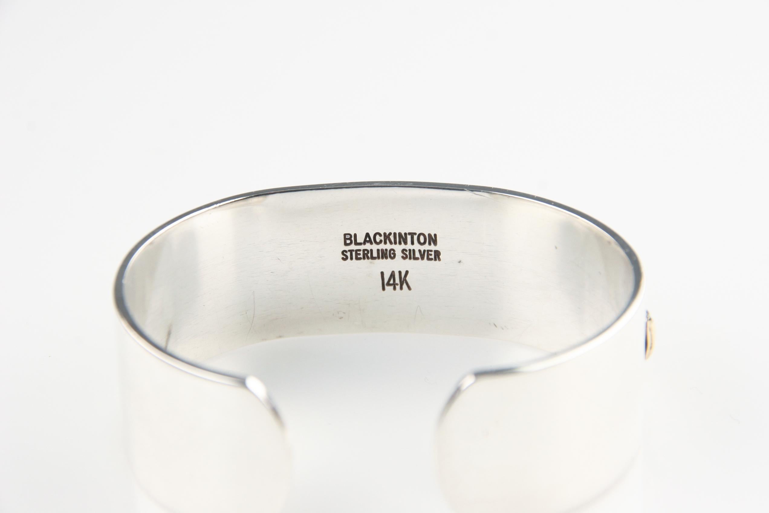 Bracelet manchette Blackinton en argent sterling et or 14 carats, taille 6 Bon état - En vente à Van Nuys, CA