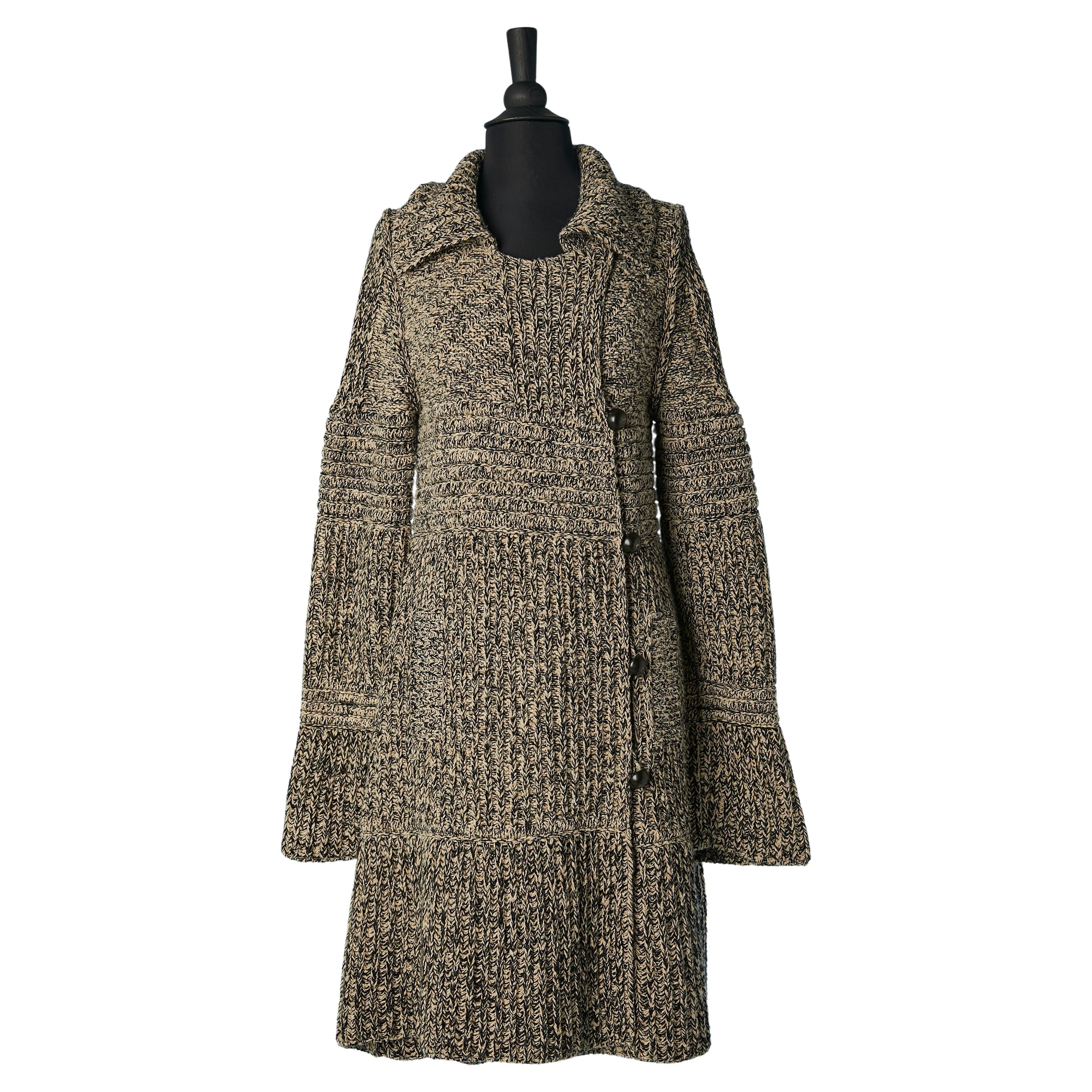 Black&off-white chiné knit coat Sonia Rykiel  For Sale