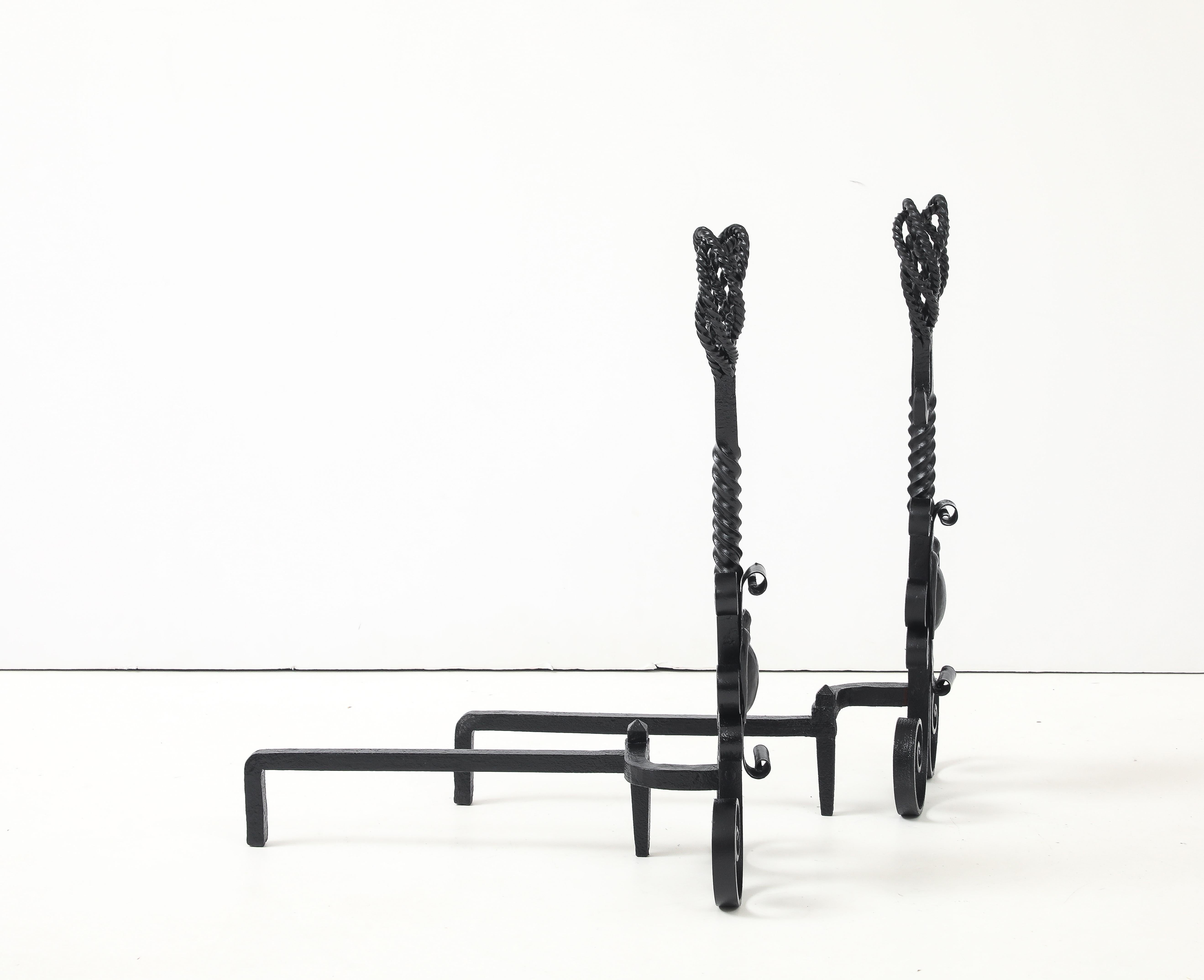 Hand-Crafted Blacksmith Hand Made Andirons, France For Sale