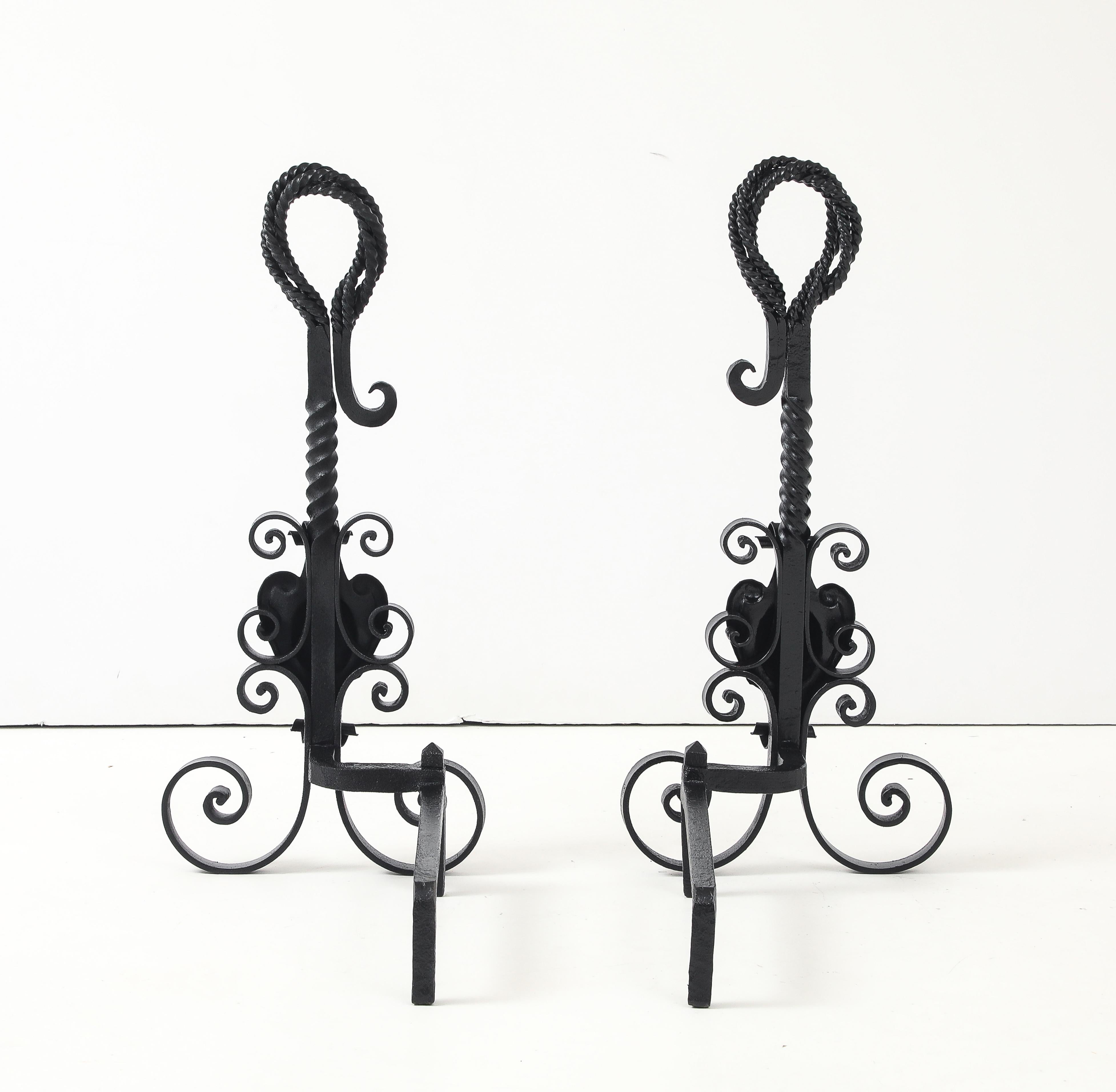 Blacksmith Hand Made Andirons, France In Good Condition For Sale In New York, NY