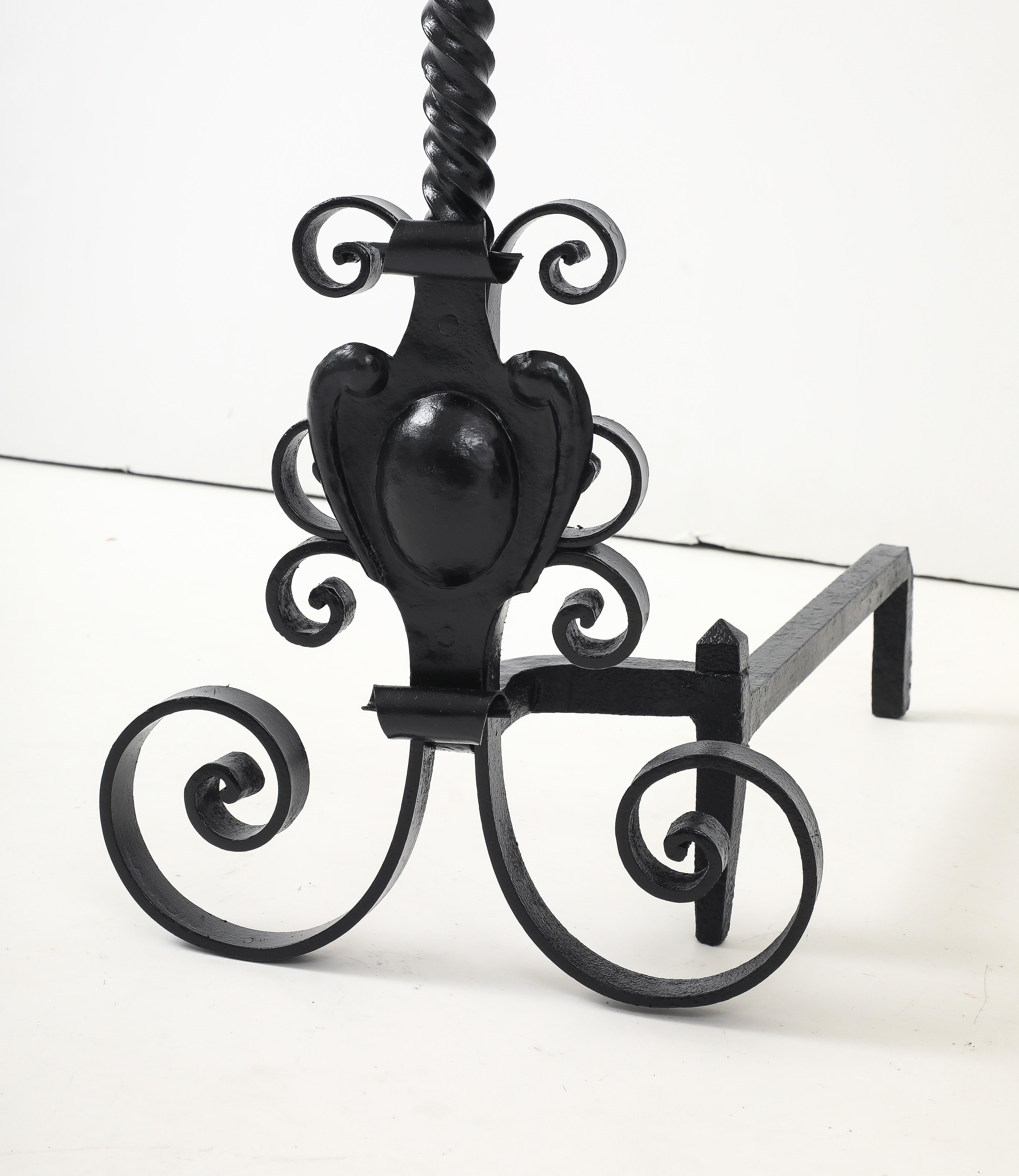 20th Century Blacksmith Hand Made Andirons, France For Sale