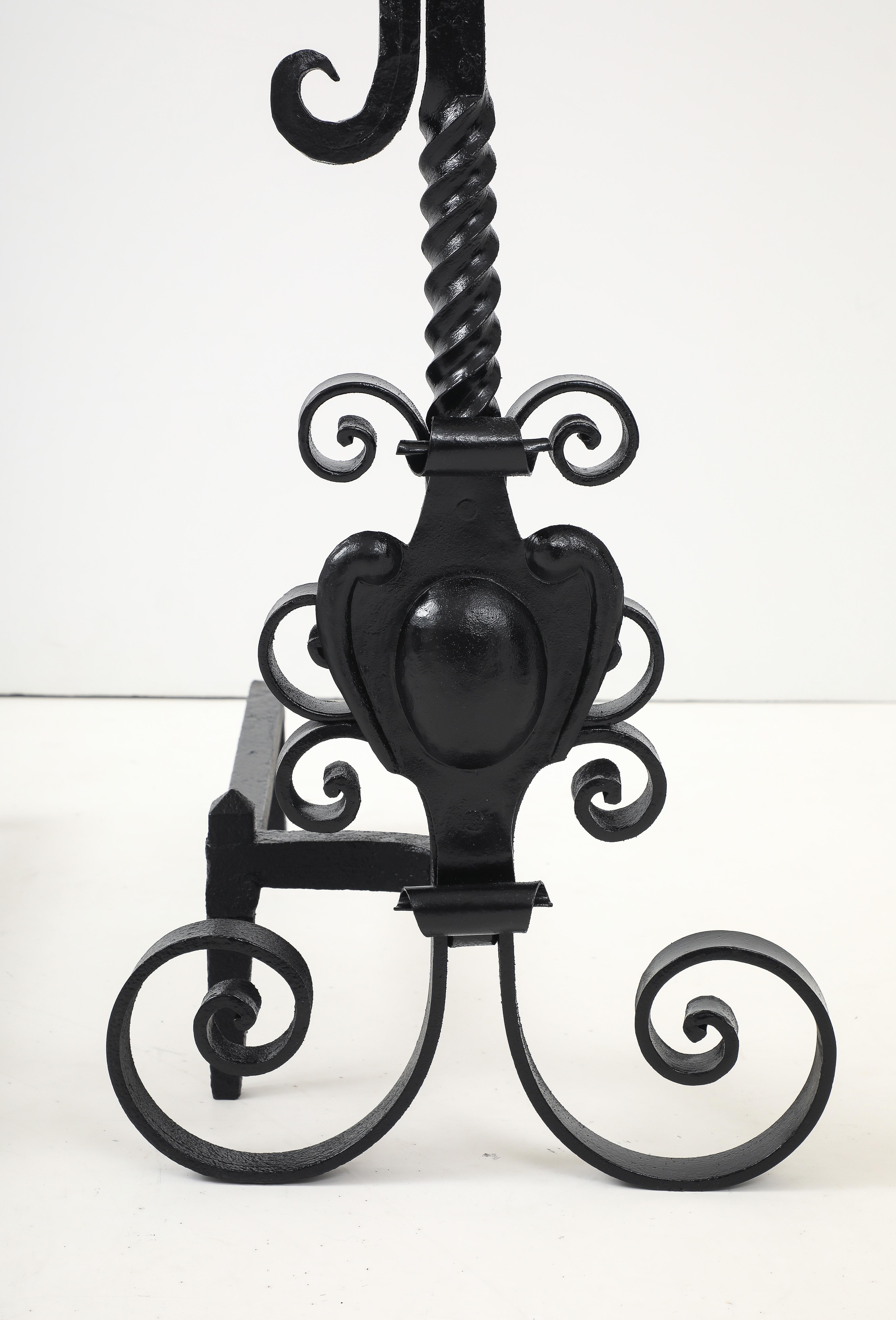 Iron Blacksmith Hand Made Andirons, France For Sale