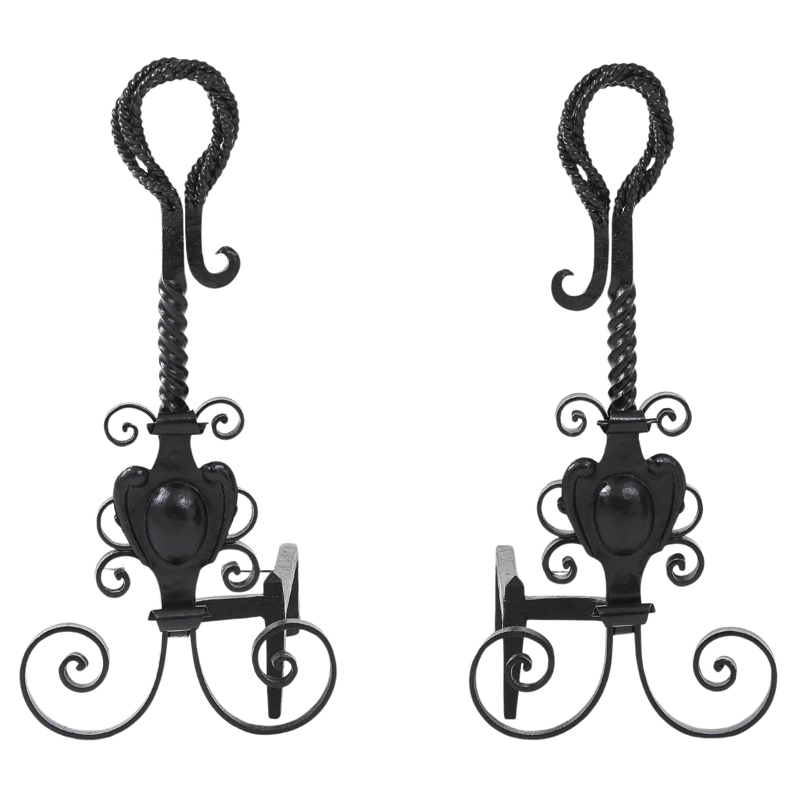 Blacksmith Hand Made Andirons, France For Sale