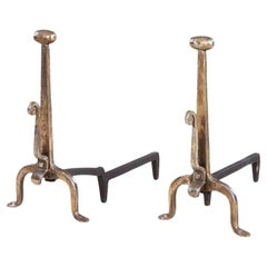 Blacksmith-Made Brass Washed Iron Andirons